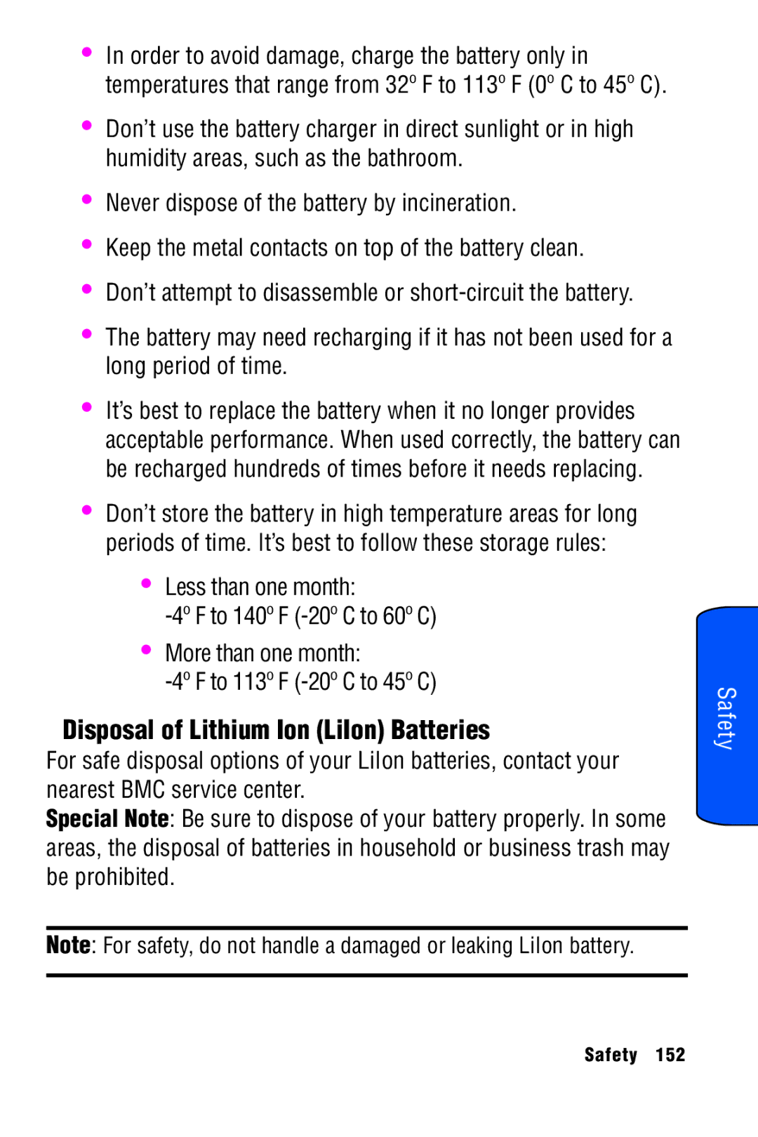 Samsung SPH-A920 manual Disposal of Lithium Ion LiIon Batteries 