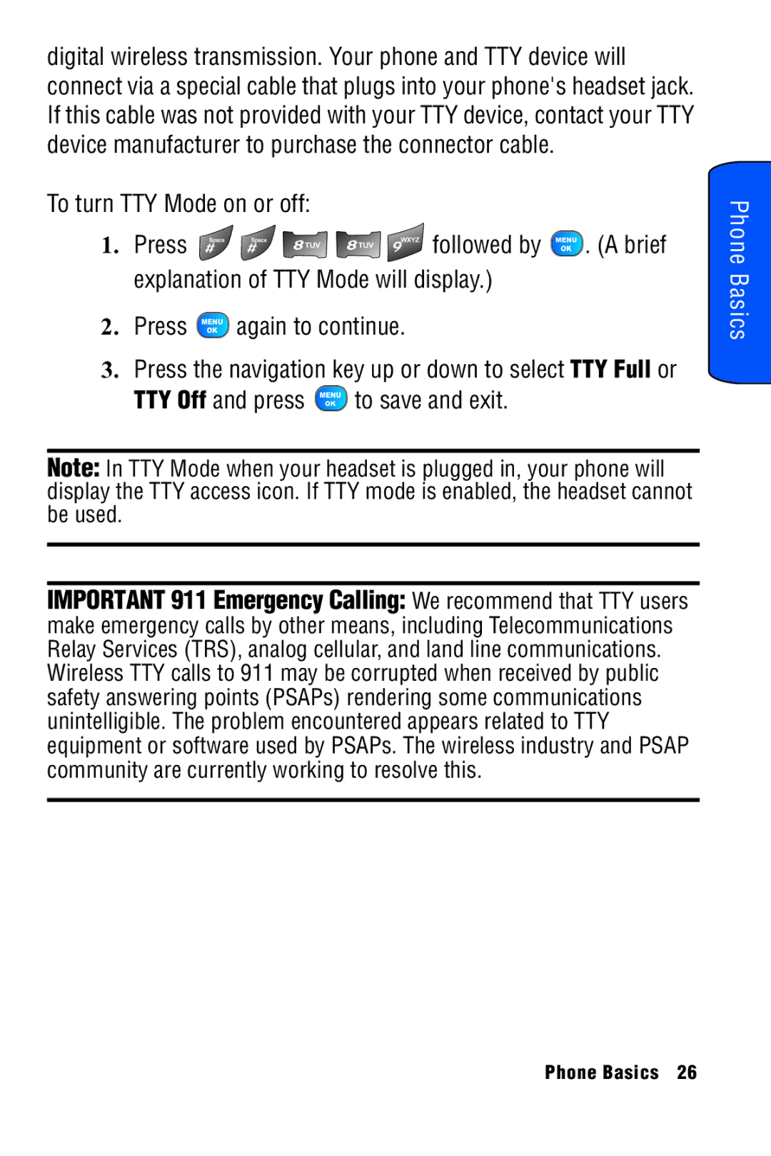 Samsung SPH-A920 manual TTY Off and press to save and exit 