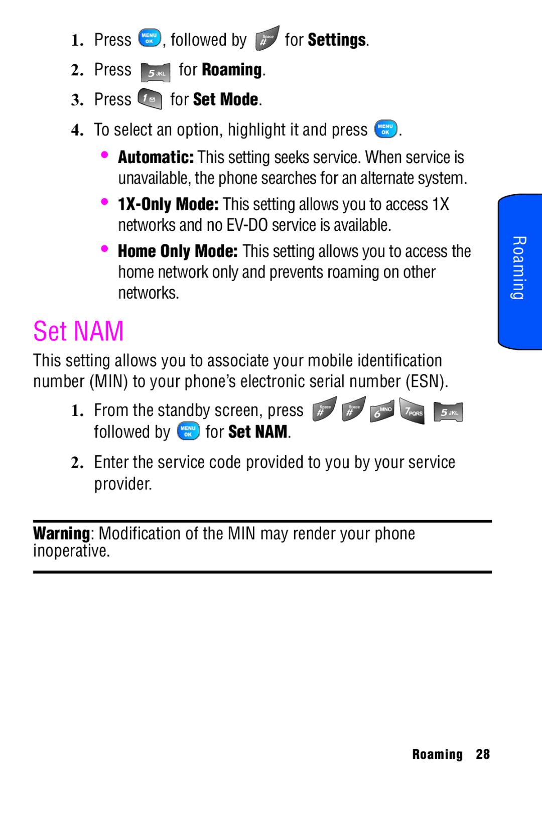 Samsung SPH-A920 manual Set NAM 