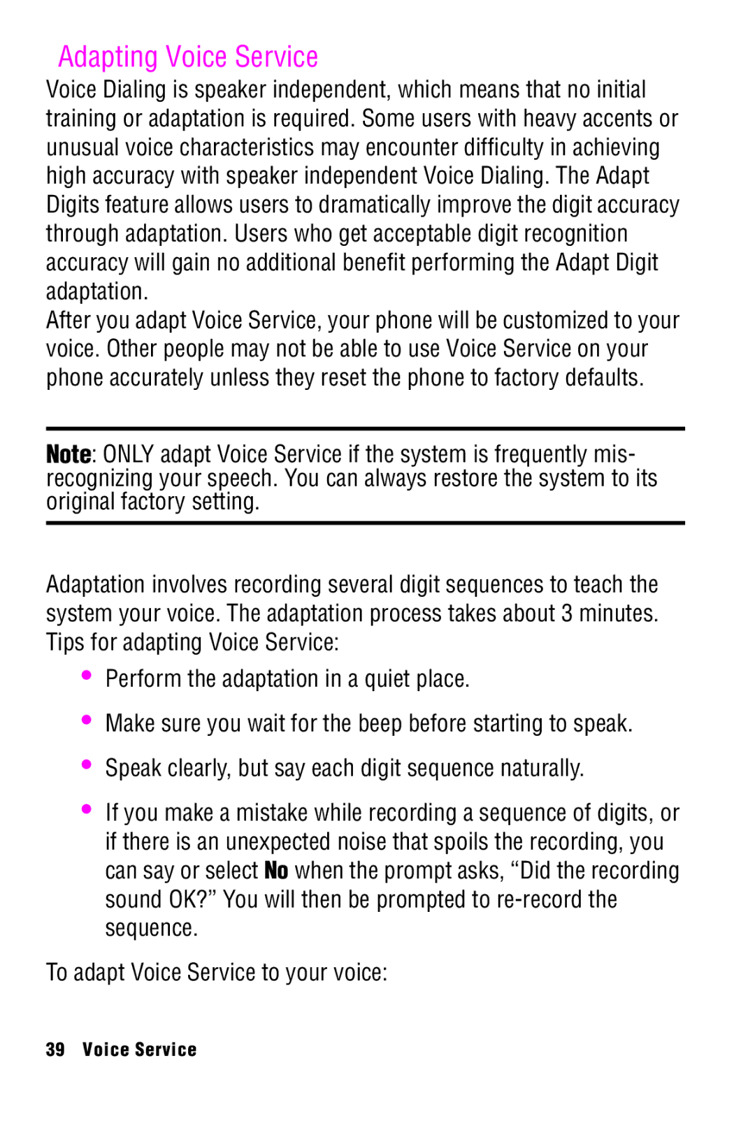 Samsung SPH-A920 manual Adapting Voice Service 