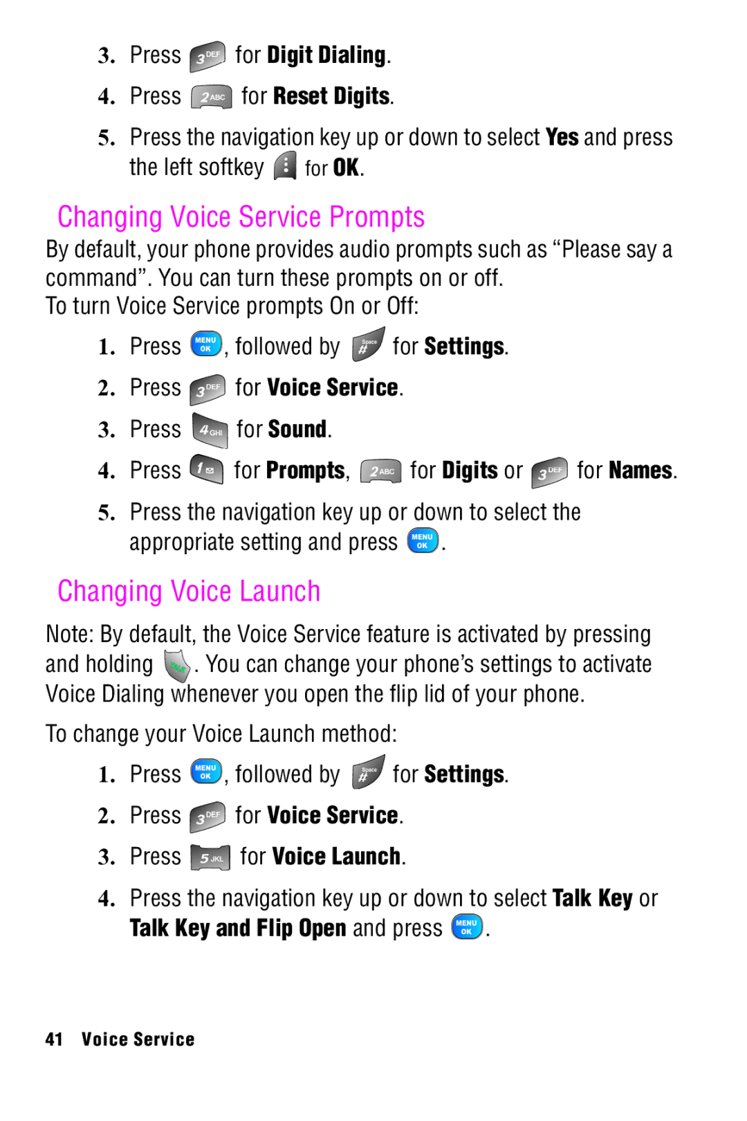 Samsung SPH-A920 manual Changing Voice Service Prompts, Changing Voice Launch, Talk Key and Flip Open and press 