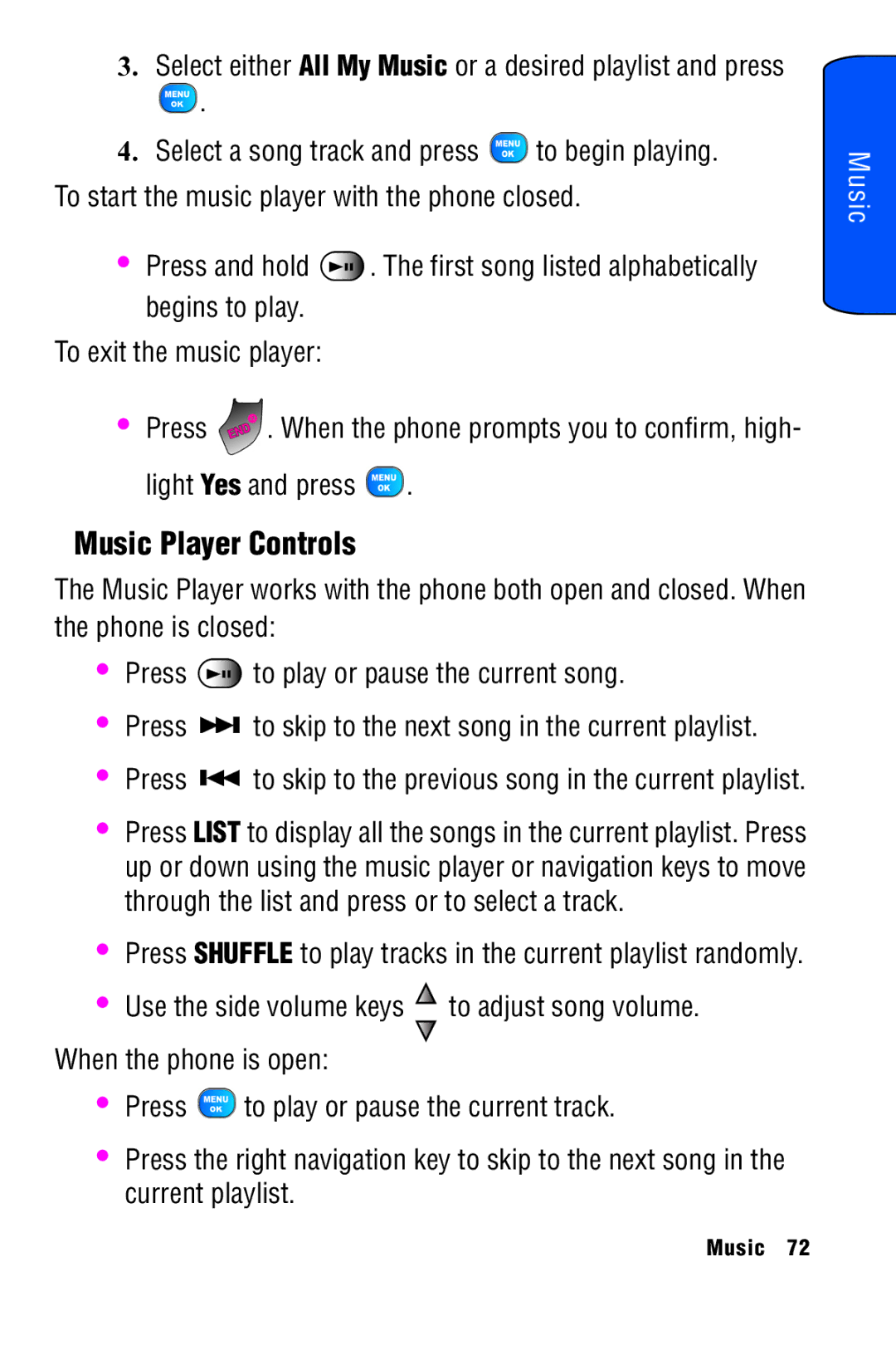 Samsung SPH-A920 manual Music Player Controls, Light Yes and press 