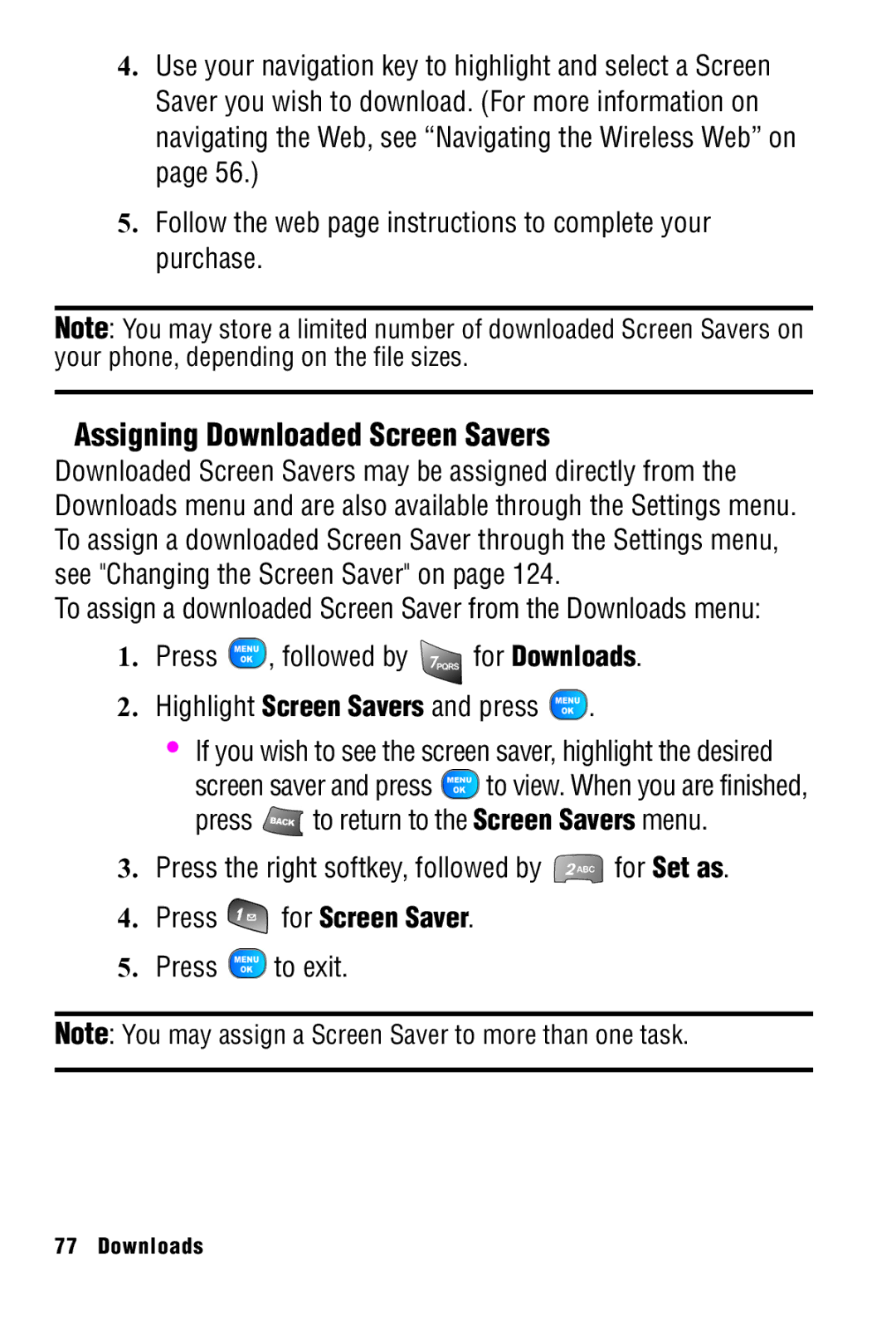 Samsung SPH-A920 manual Assigning Downloaded Screen Savers 