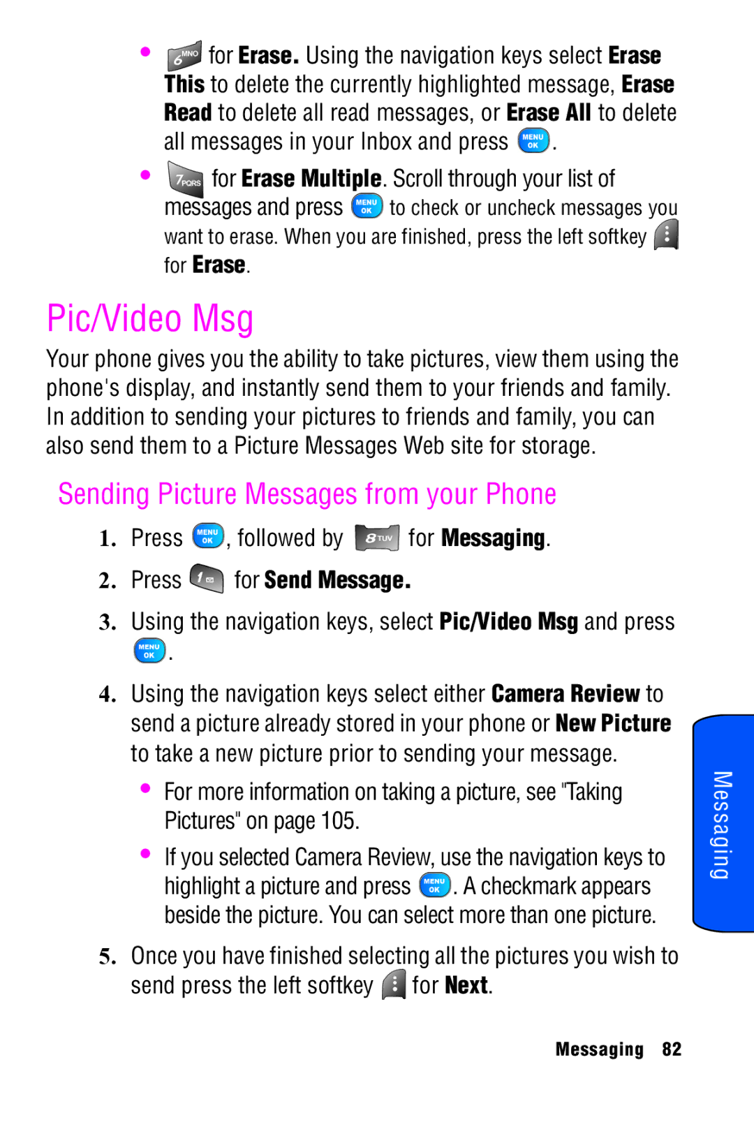 Samsung SPH-A920 manual Pic/Video Msg, Sending Picture Messages from your Phone 