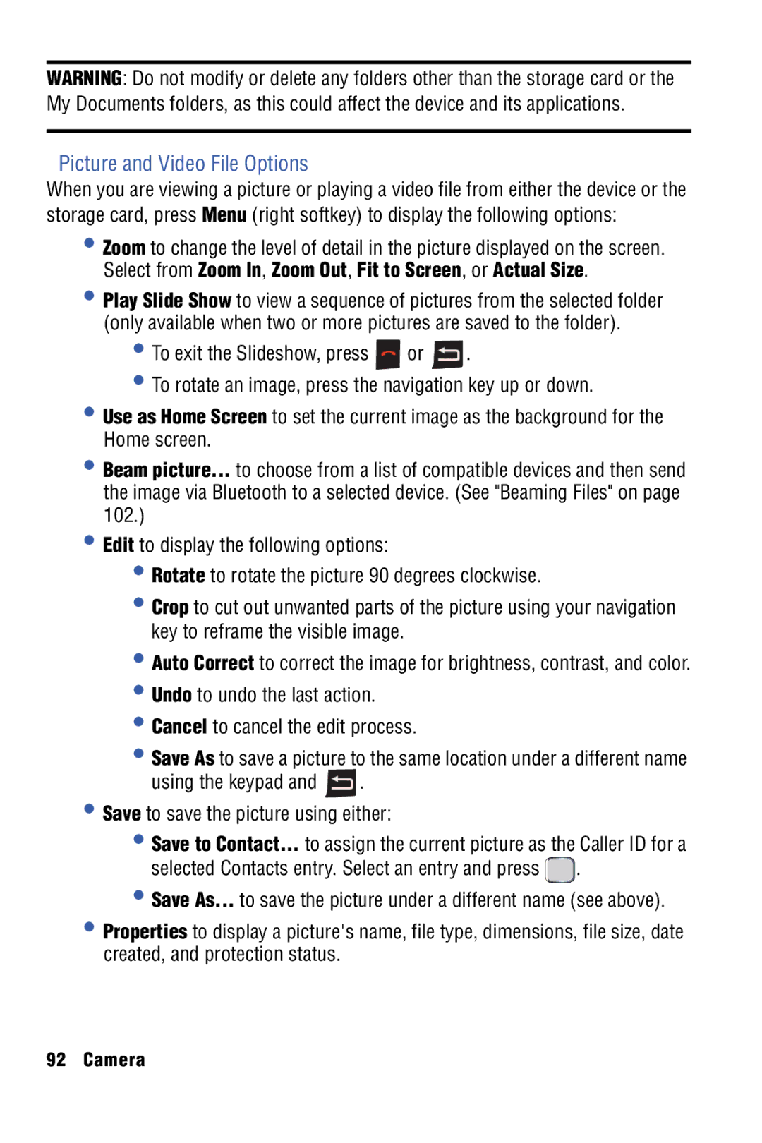 Samsung SPH-I325 manual Picture and Video File Options, Using the keypad Save to save the picture using either 