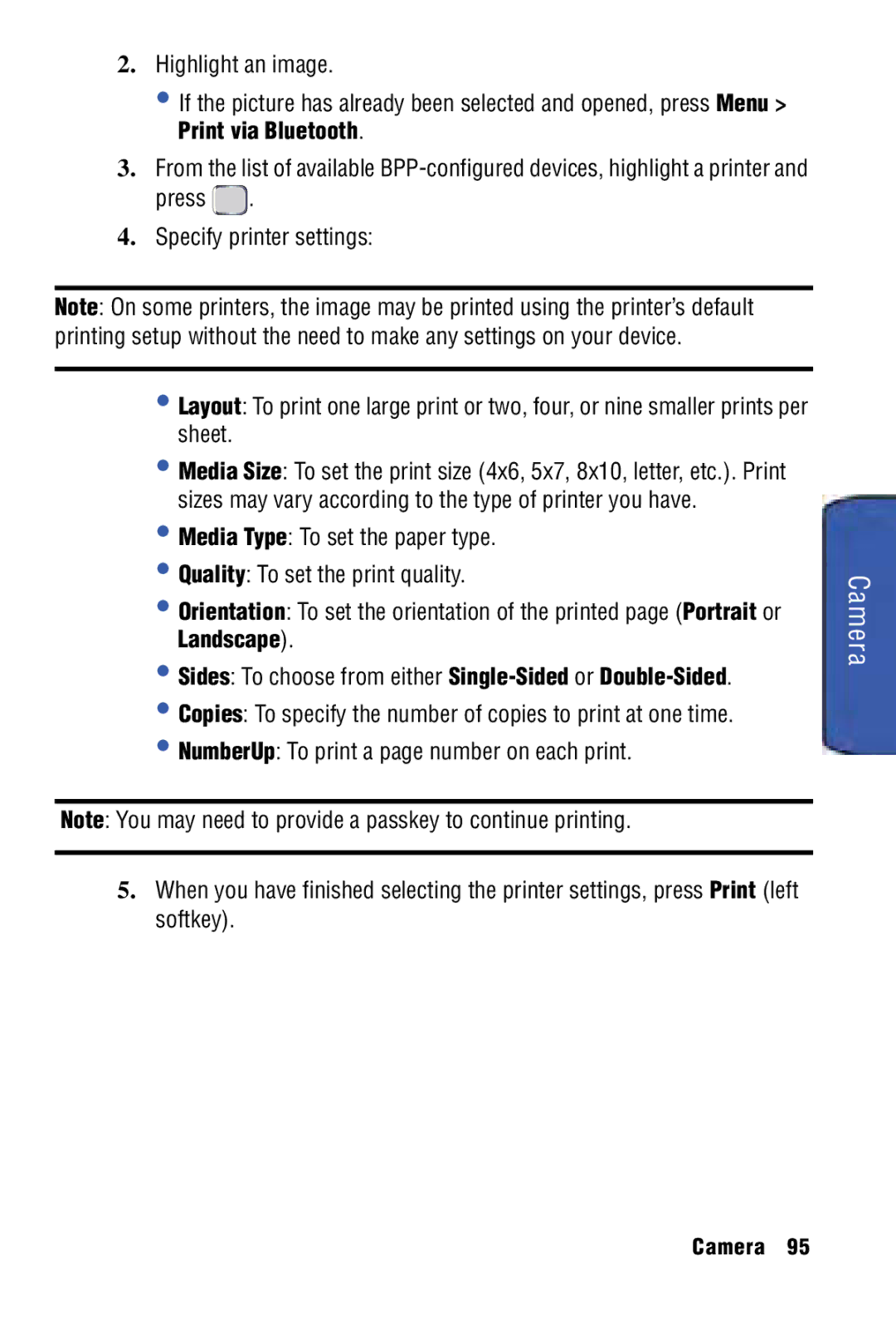 Samsung SPH-I325 manual Sides To choose from either Single-Sided or Double-Sided 