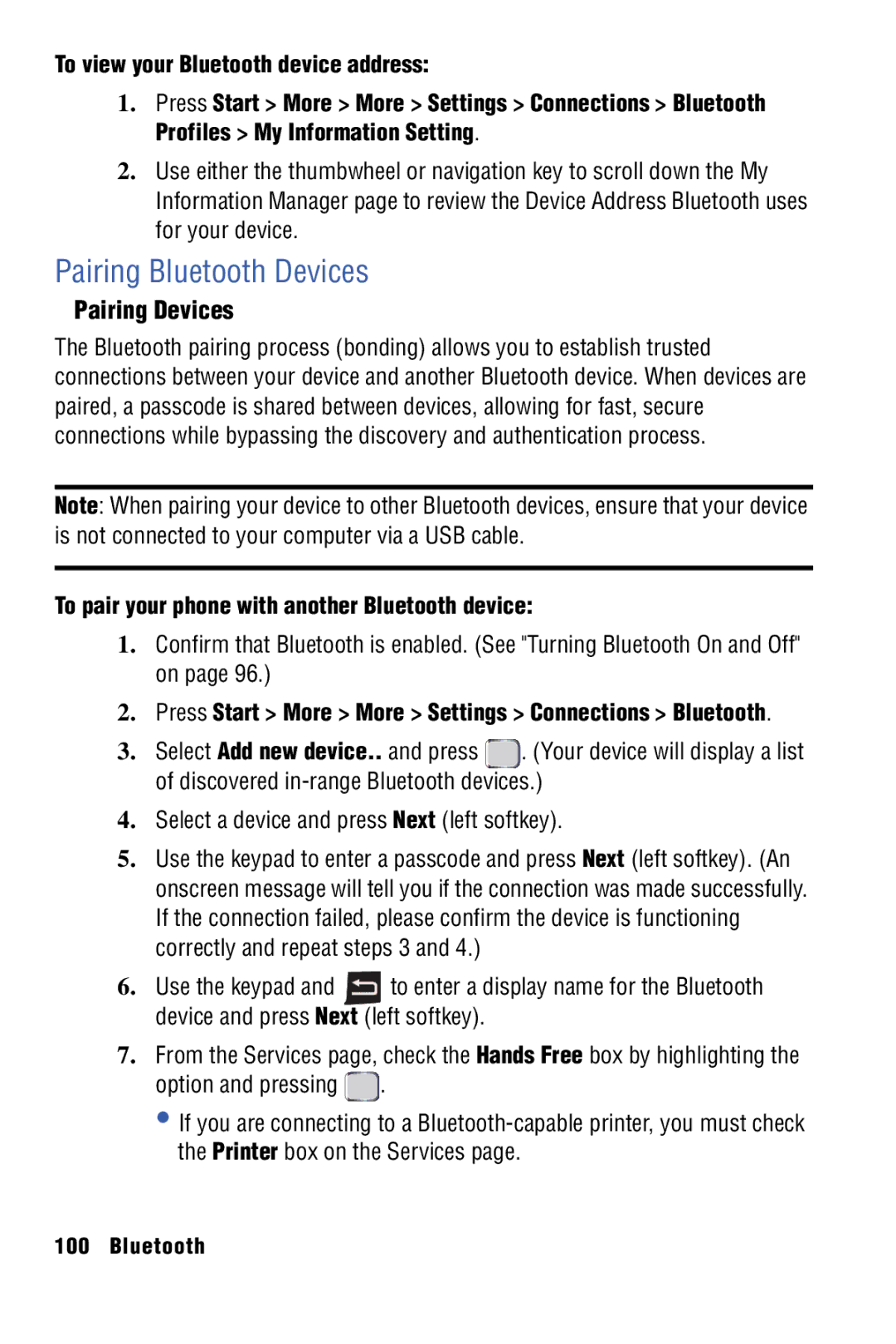 Samsung SPH-I325 manual Pairing Bluetooth Devices, Pairing Devices, To pair your phone with another Bluetooth device 