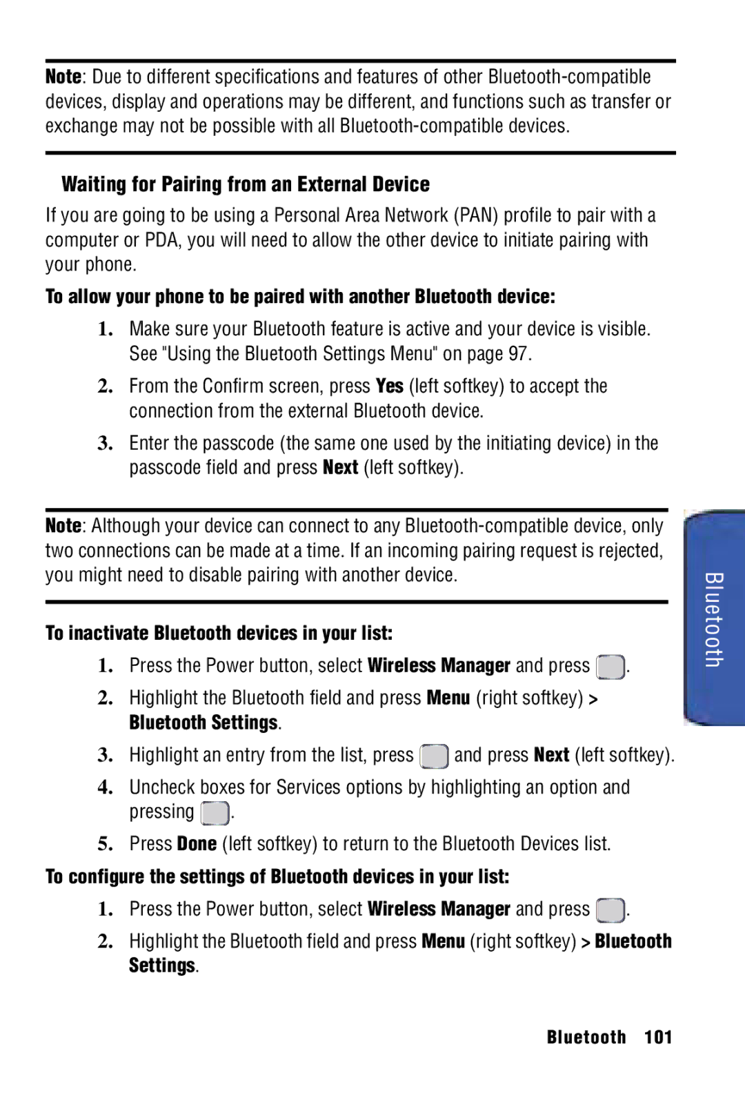 Samsung SPH-I325 manual Waiting for Pairing from an External Device, To inactivate Bluetooth devices in your list 