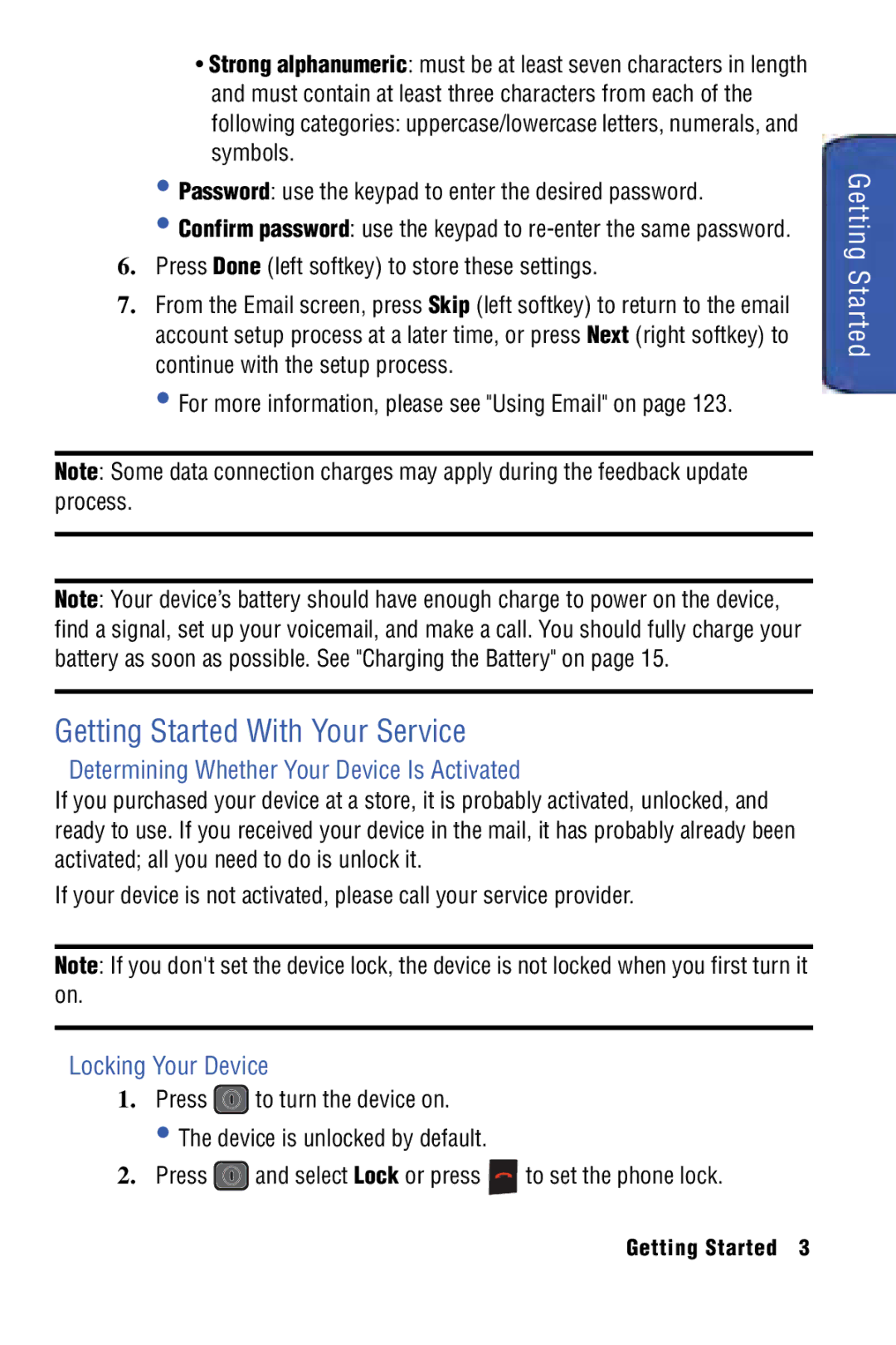 Samsung SPH-I325 Getting Started With Your Service, Determining Whether Your Device Is Activated, Locking Your Device 