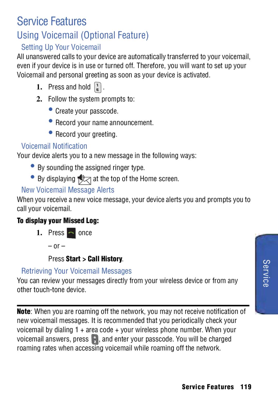 Samsung SPH-I325 manual Service Features, Using Voicemail Optional Feature 