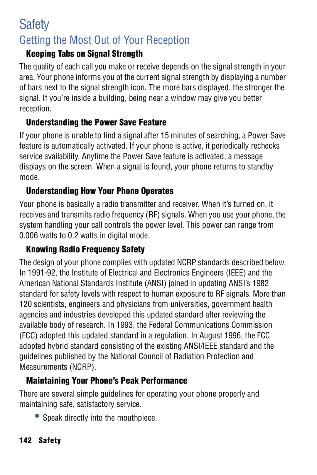 Samsung SPH-I325 manual Safety, Getting the Most Out of Your Reception 