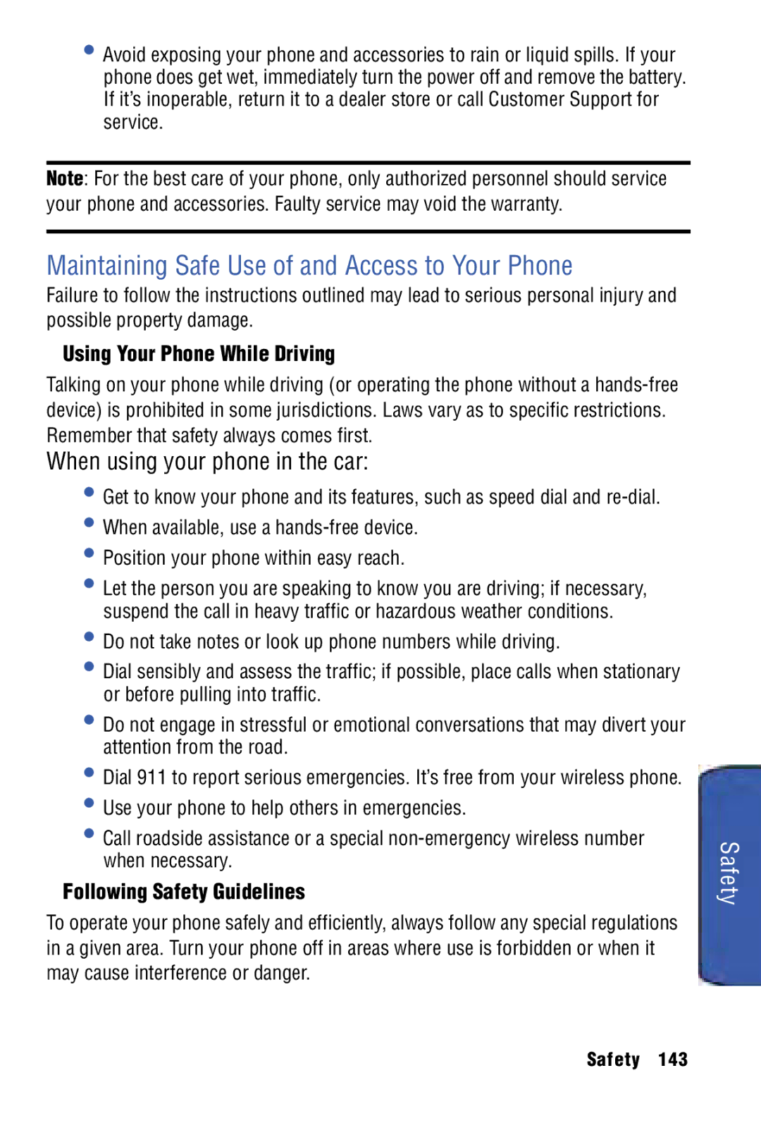 Samsung SPH-I325 manual Maintaining Safe Use of and Access to Your Phone, Safety, Using Your Phone While Driving 