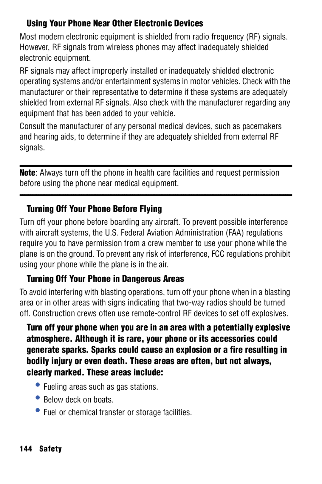 Samsung SPH-I325 manual Using Your Phone Near Other Electronic Devices, Turning Off Your Phone Before Flying 