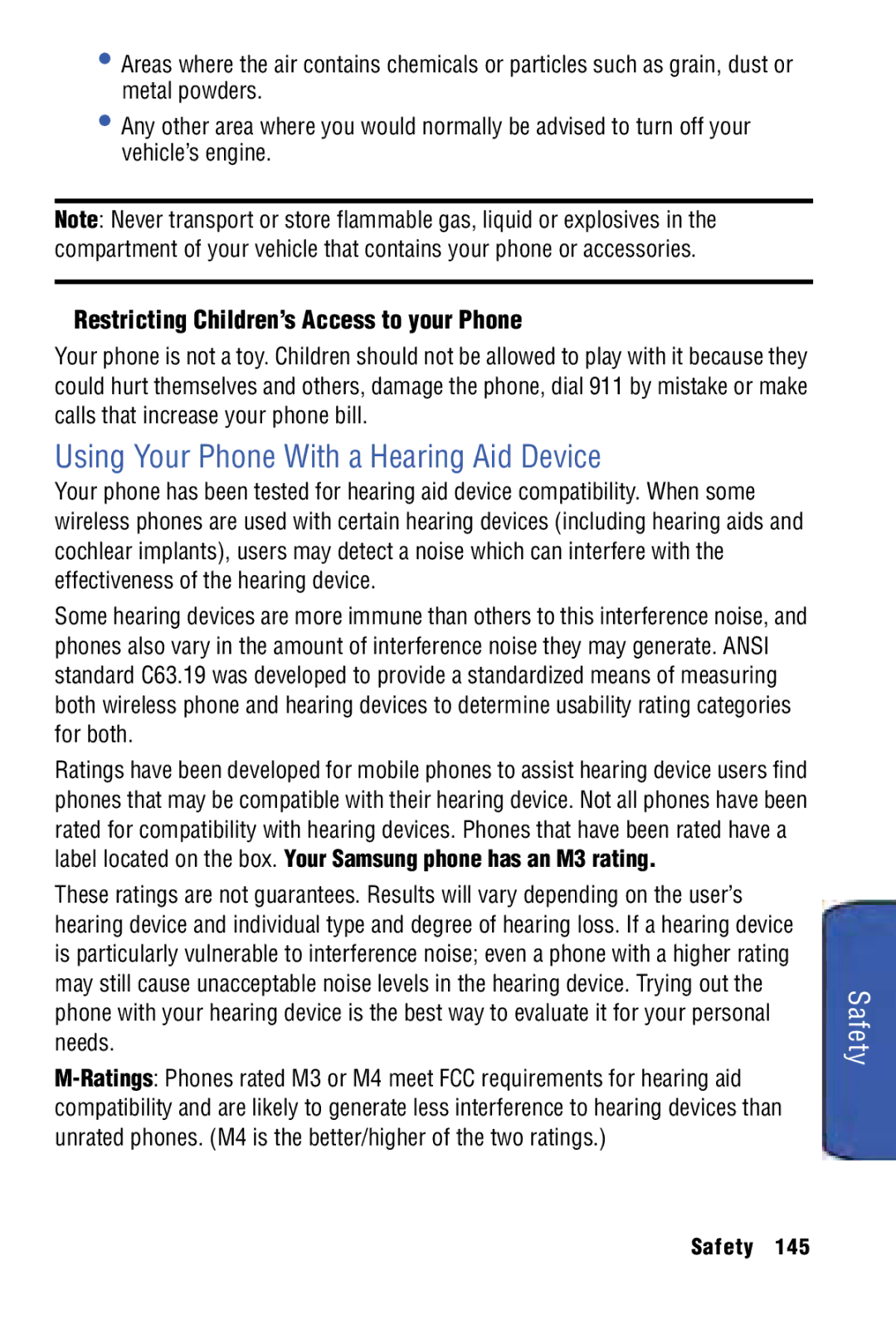 Samsung SPH-I325 manual Using Your Phone With a Hearing Aid Device, Restricting Children’s Access to your Phone 