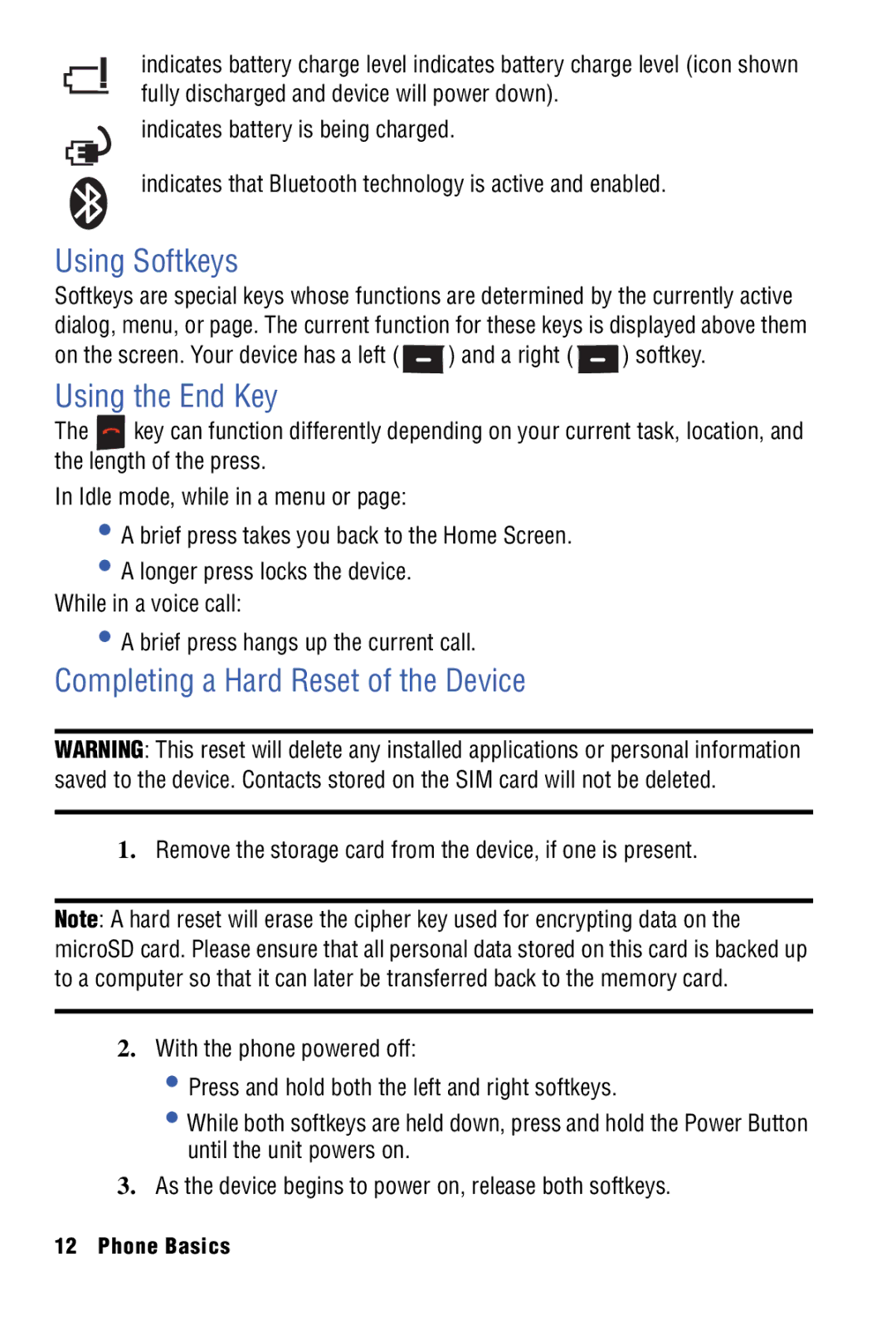 Samsung SPH-I325 manual Using Softkeys, Using the End Key, Completing a Hard Reset of the Device 