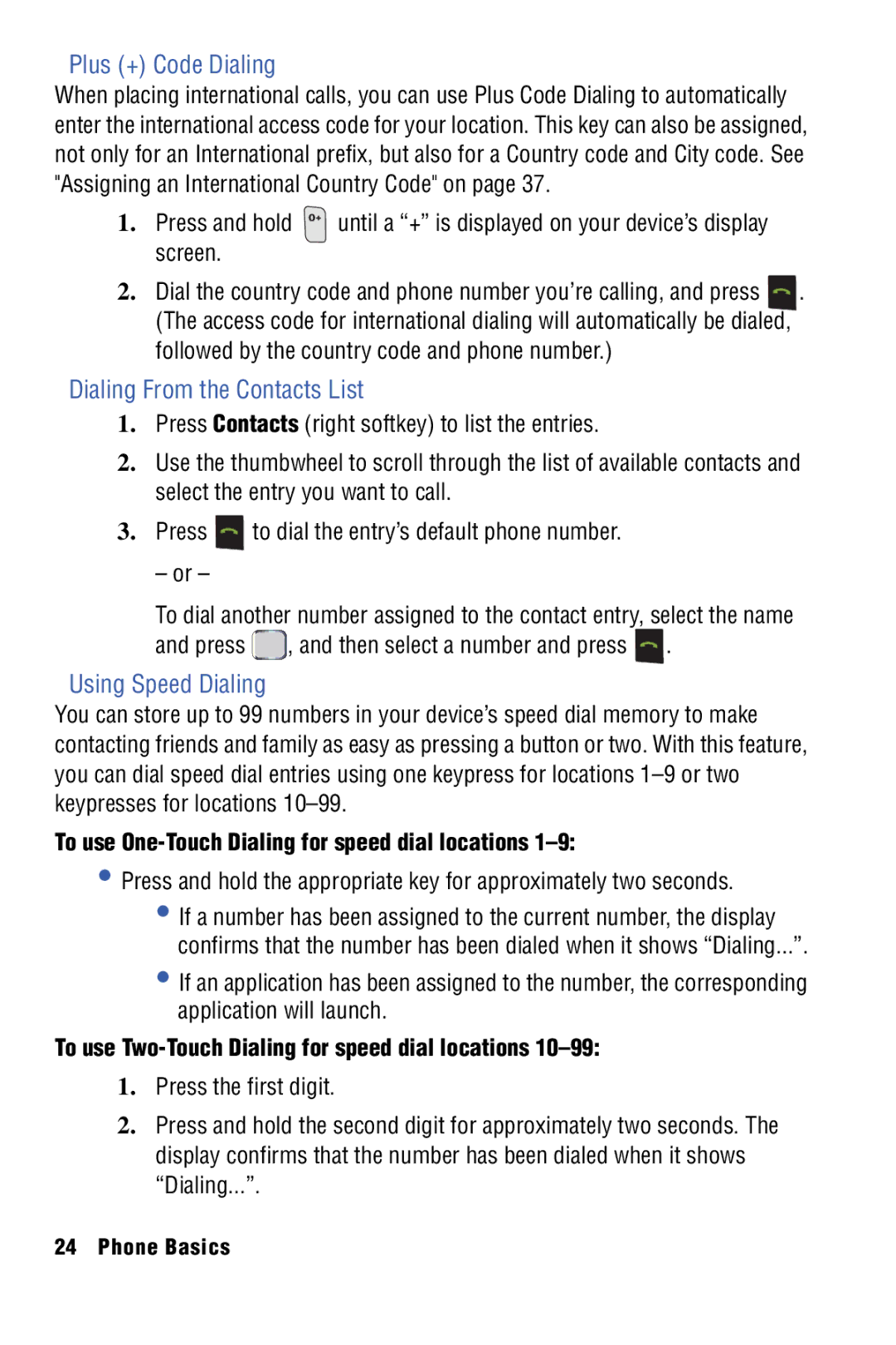 Samsung SPH-I325 manual Plus + Code Dialing, Dialing From the Contacts List, Using Speed Dialing 