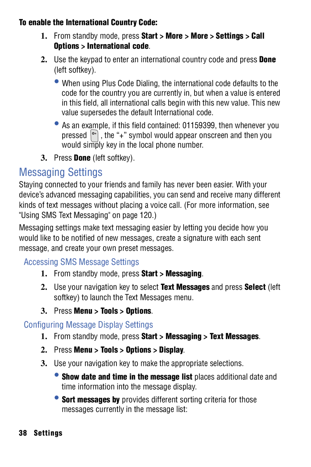 Samsung SPH-I325 manual Messaging Settings, Accessing SMS Message Settings, Configuring Message Display Settings 