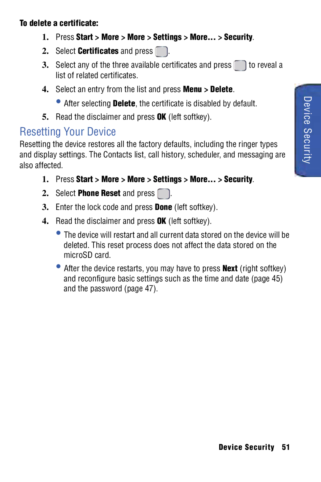 Samsung SPH-I325 manual Resetting Your Device 