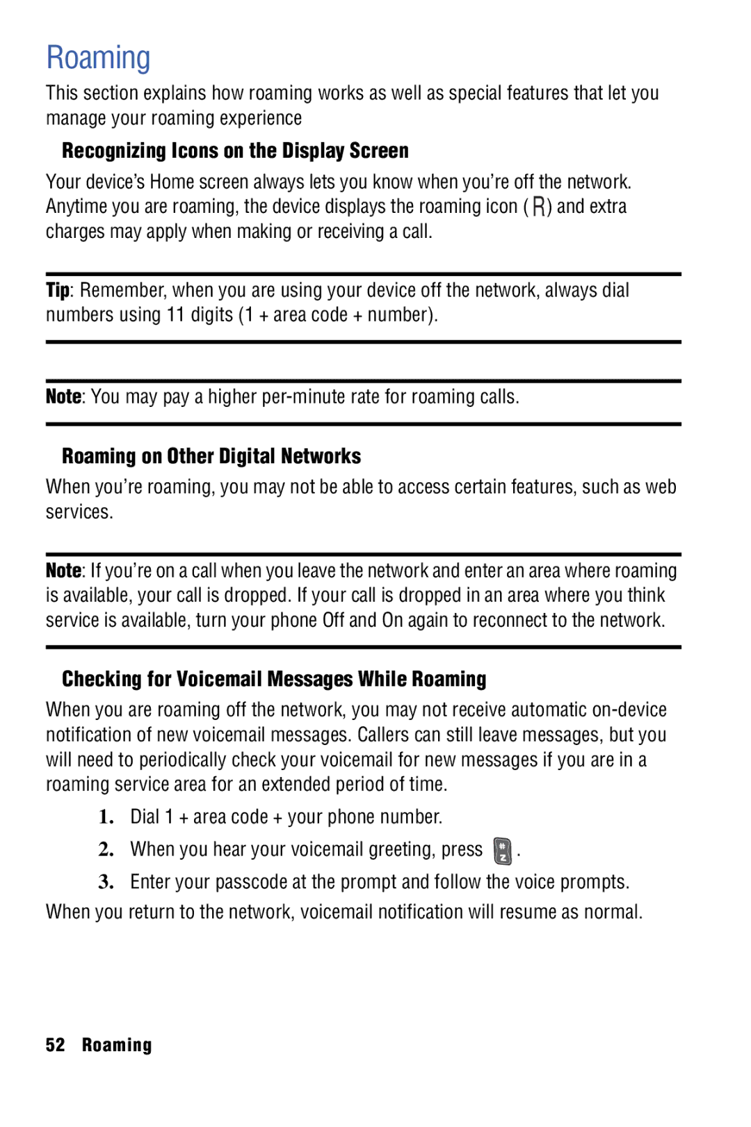 Samsung SPH-I325 manual Recognizing Icons on the Display Screen, Roaming on Other Digital Networks 