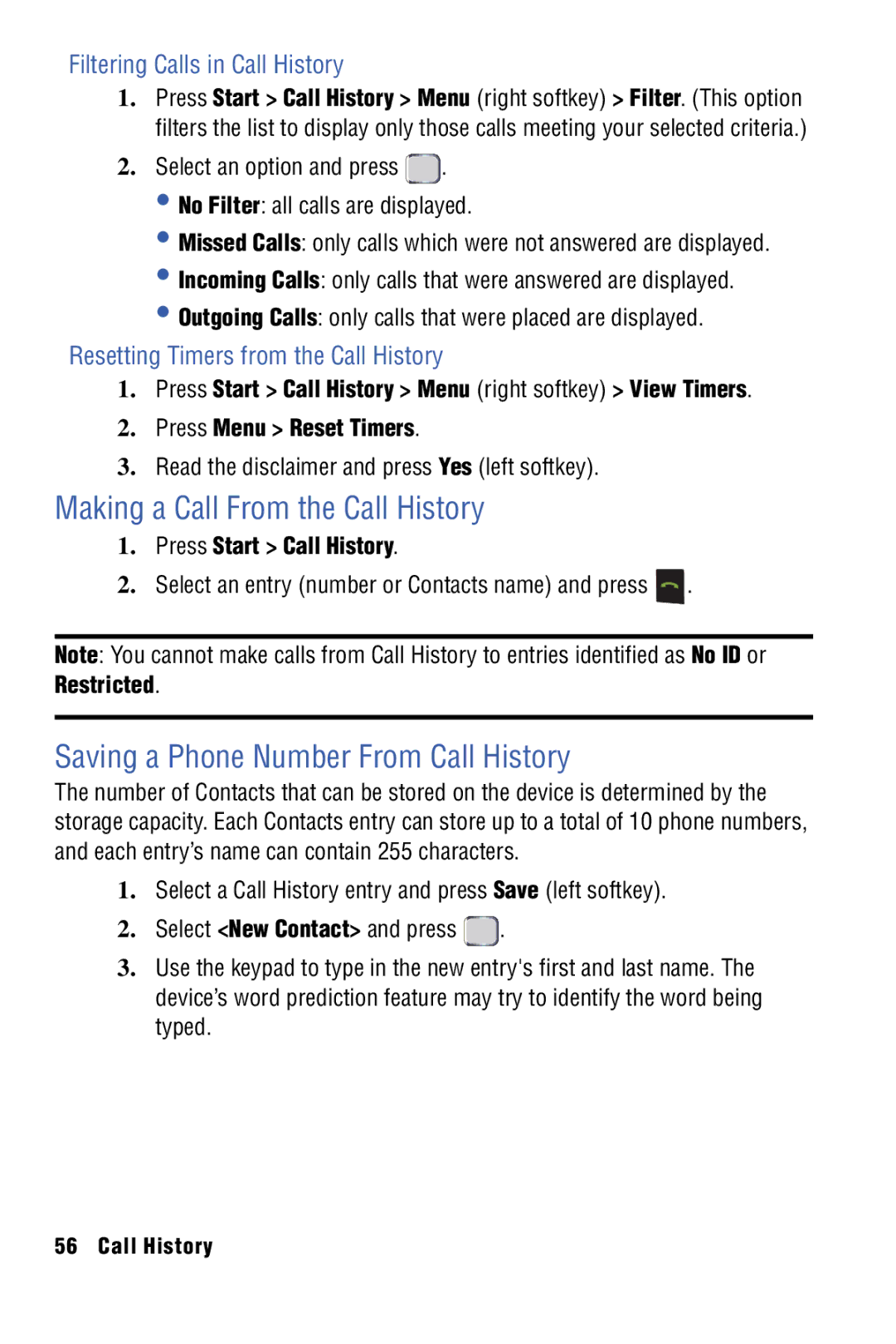 Samsung SPH-I325 manual Making a Call From the Call History, Saving a Phone Number From Call History 