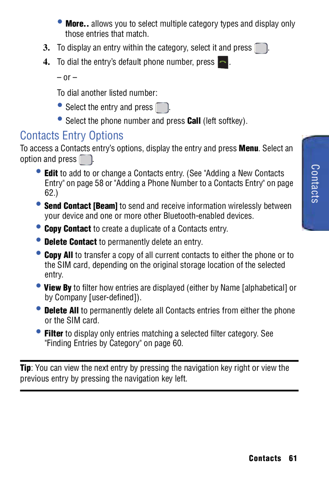 Samsung SPH-I325 manual Contacts Entry Options 