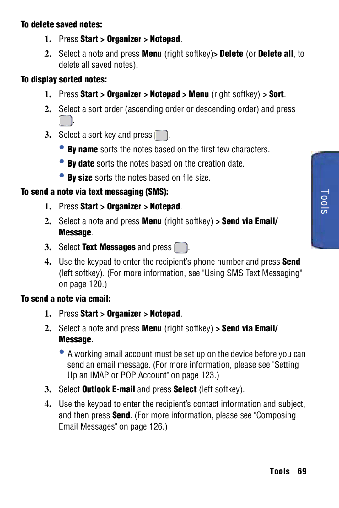 Samsung SPH-I325 manual To delete saved notes Press Start Organizer Notepad, To display sorted notes 