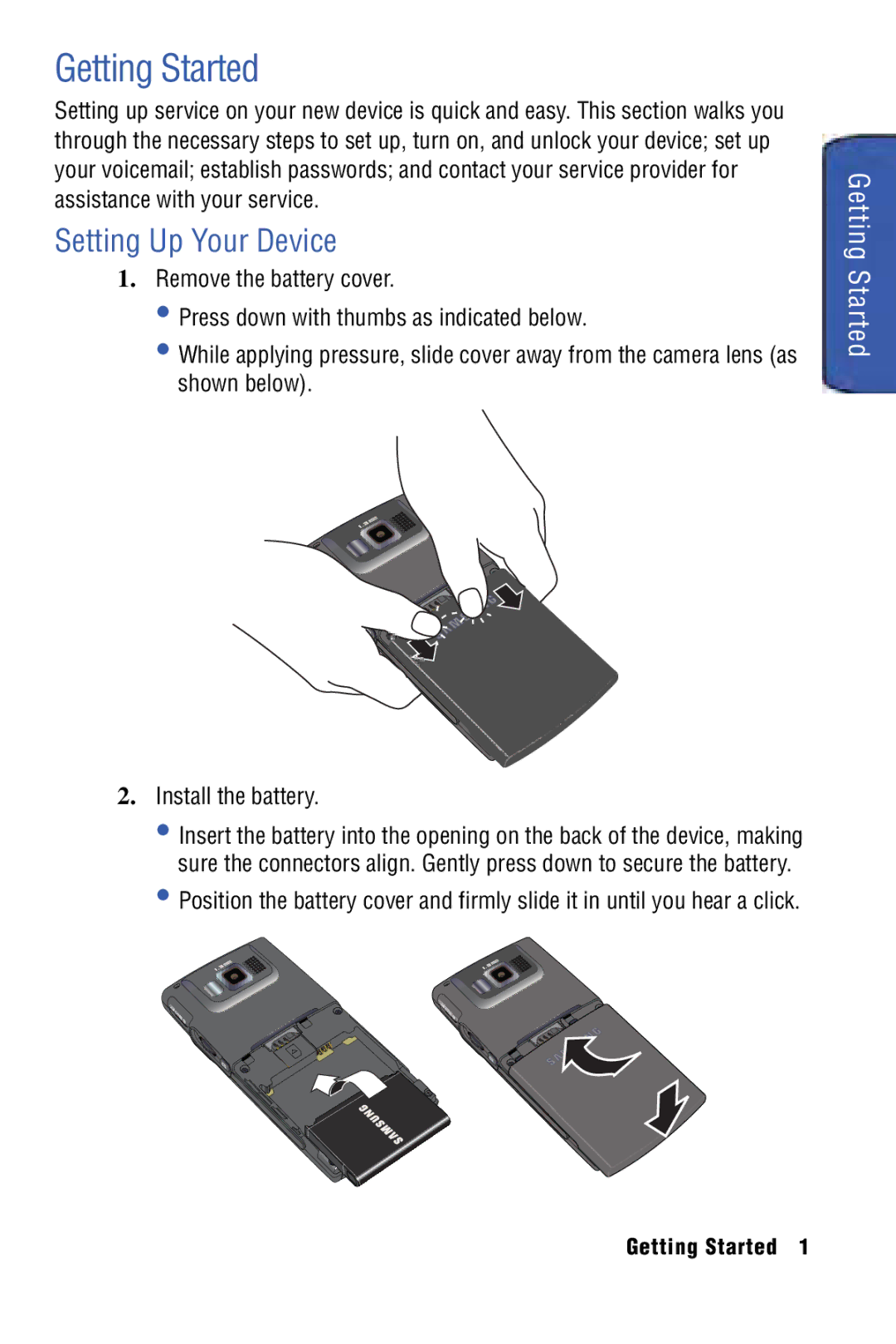 Samsung SPH-I325 manual Getting Started, Setting Up Your Device 