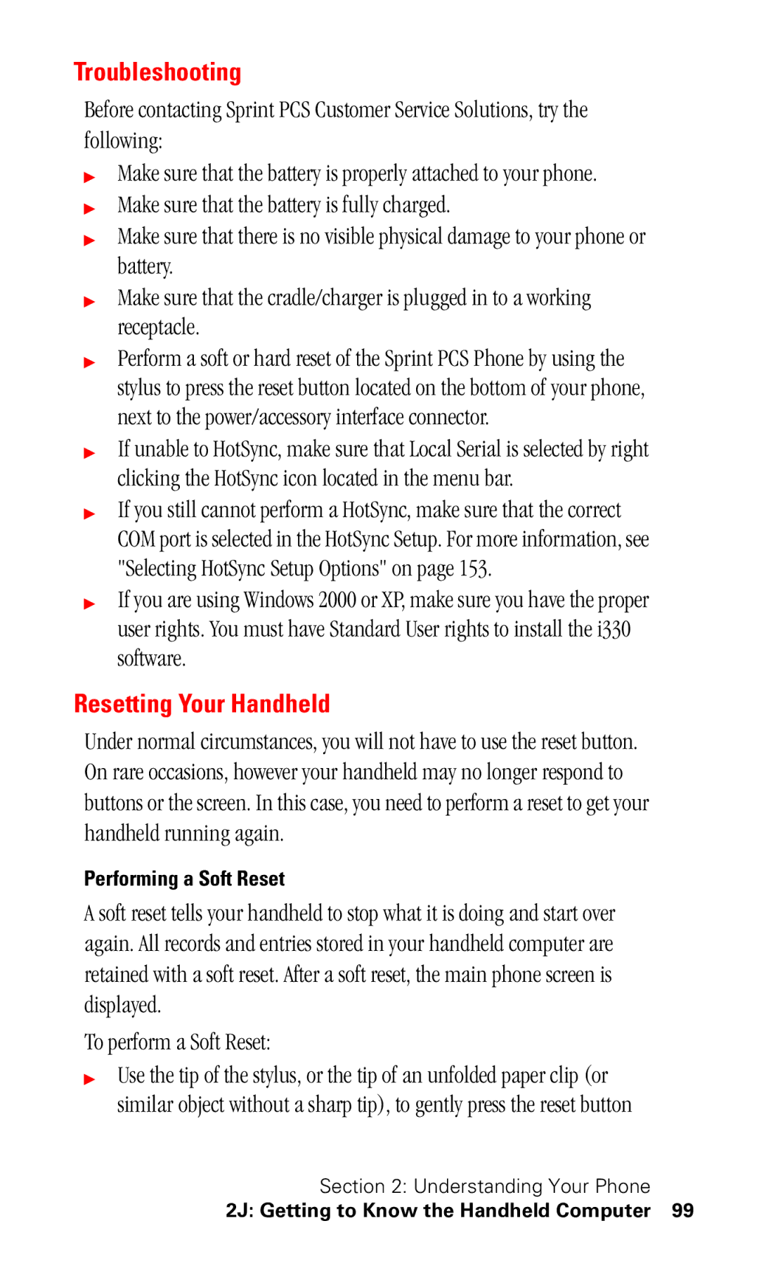 Samsung SPH-I330 manual Troubleshooting, Resetting Your Handheld, Performing a Soft Reset 