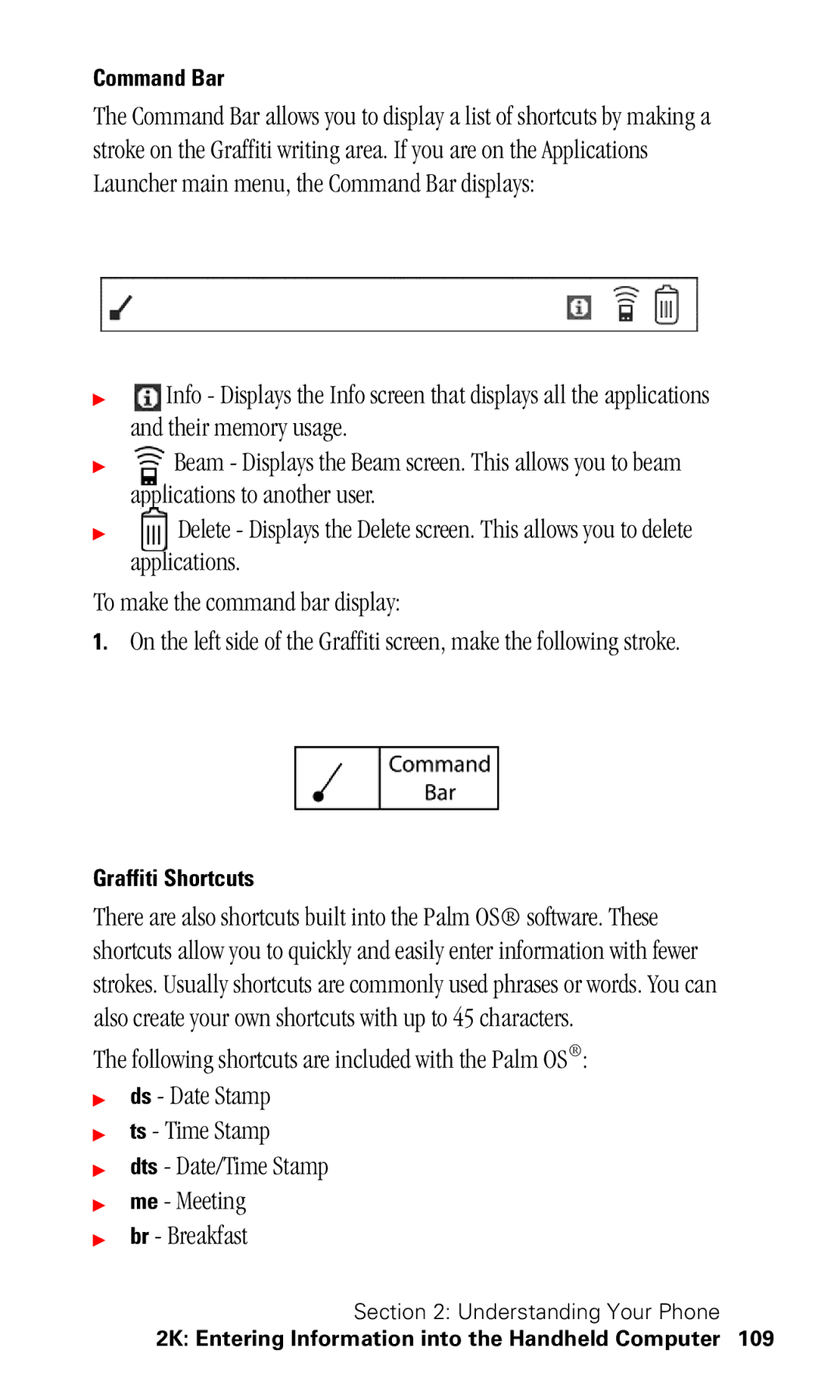 Samsung SPH-I330 manual Command Bar, Graffiti Shortcuts 