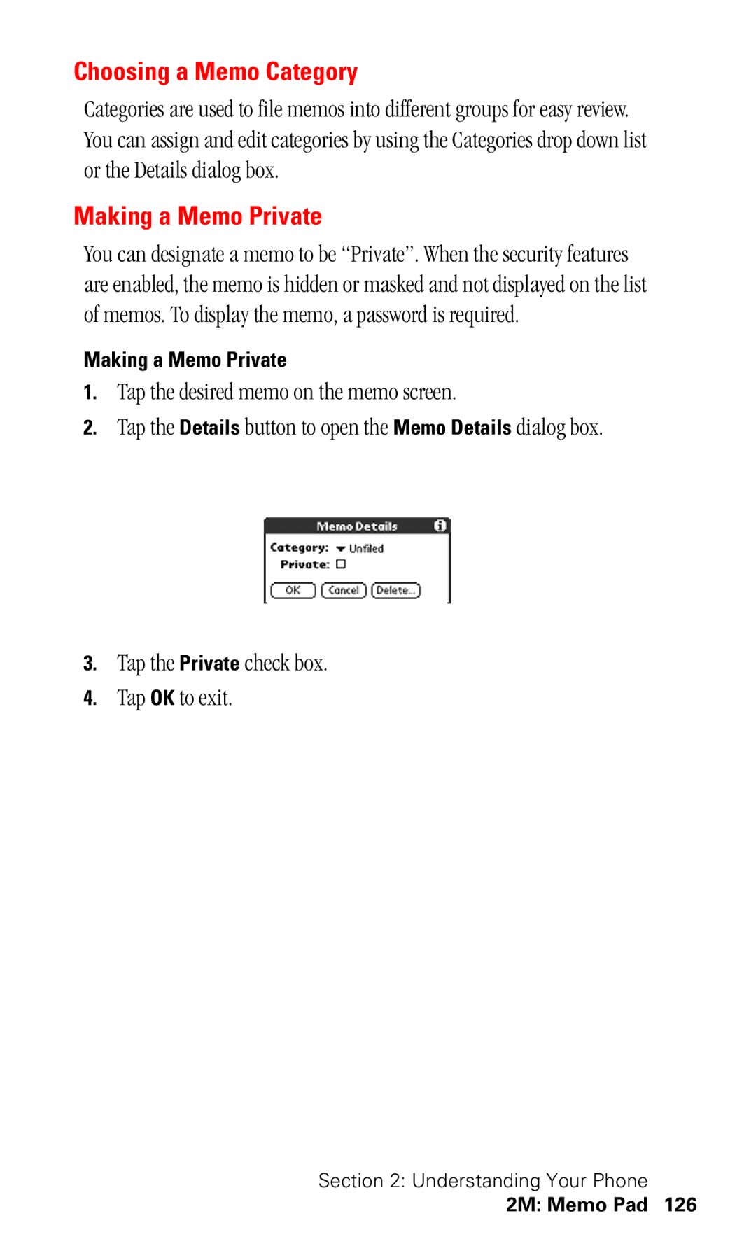 Samsung SPH-I330 manual Choosing a Memo Category, Making a Memo Private 