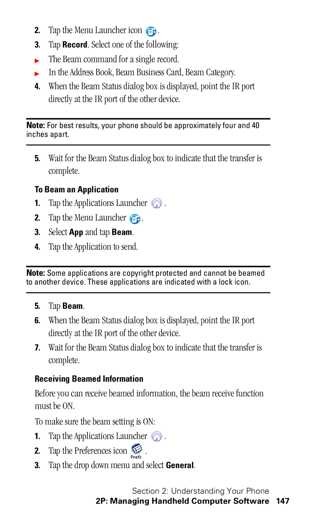 Samsung SPH-I330 manual To Beam an Application, Receiving Beamed Information 