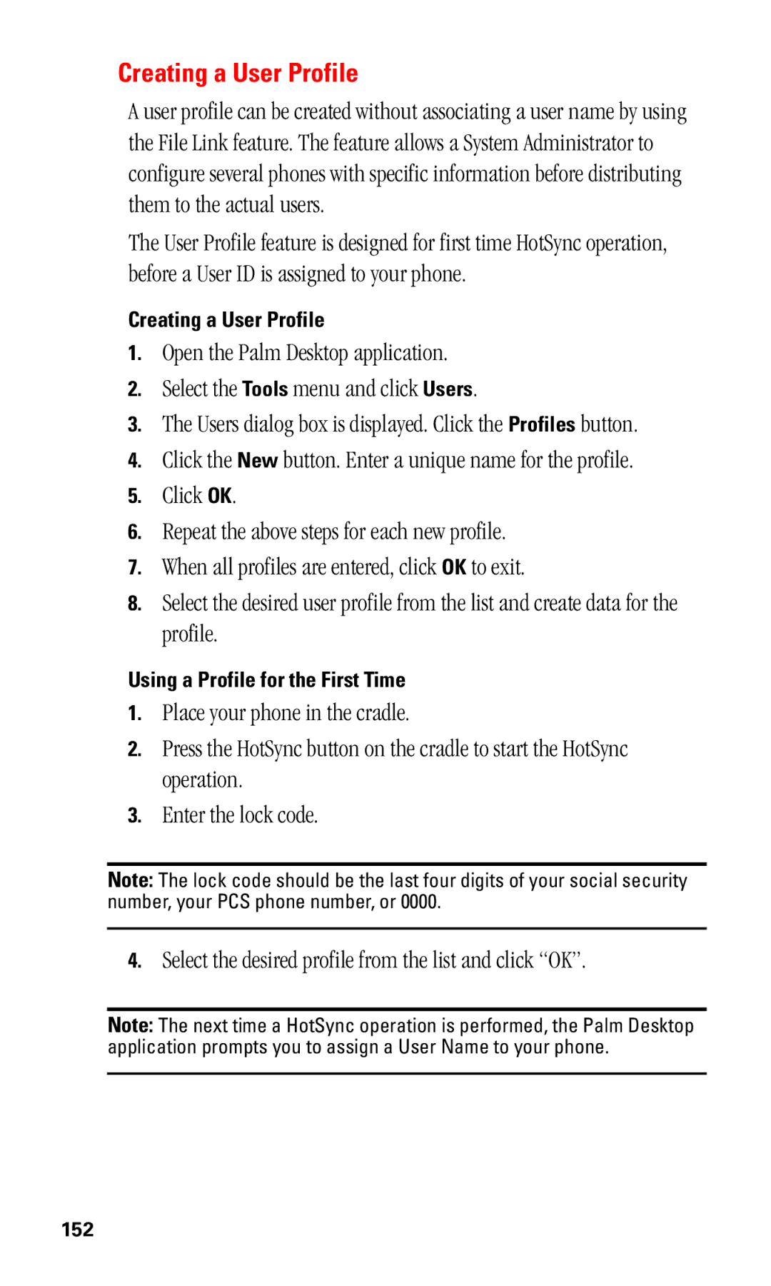 Samsung SPH-I330 manual Creating a User Profile, Using a Profile for the First Time 