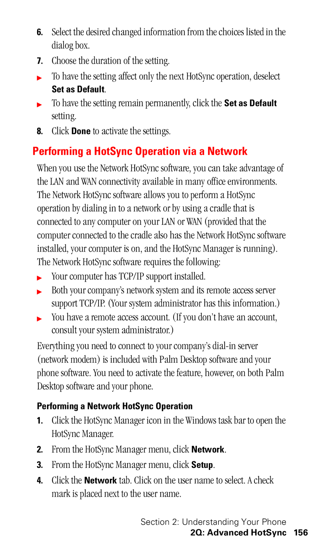 Samsung SPH-I330 manual Performing a HotSync Operation via a Network, Click Done to activate the settings 