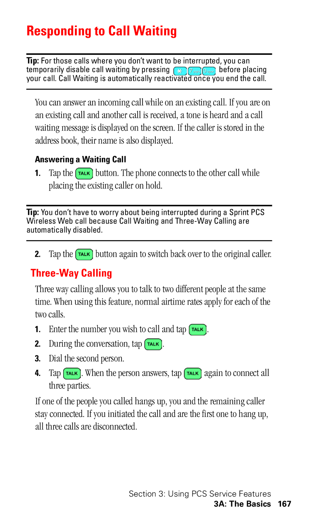 Samsung SPH-I330 manual Responding to Call Waiting, Three-Way Calling, Answering a Waiting Call 