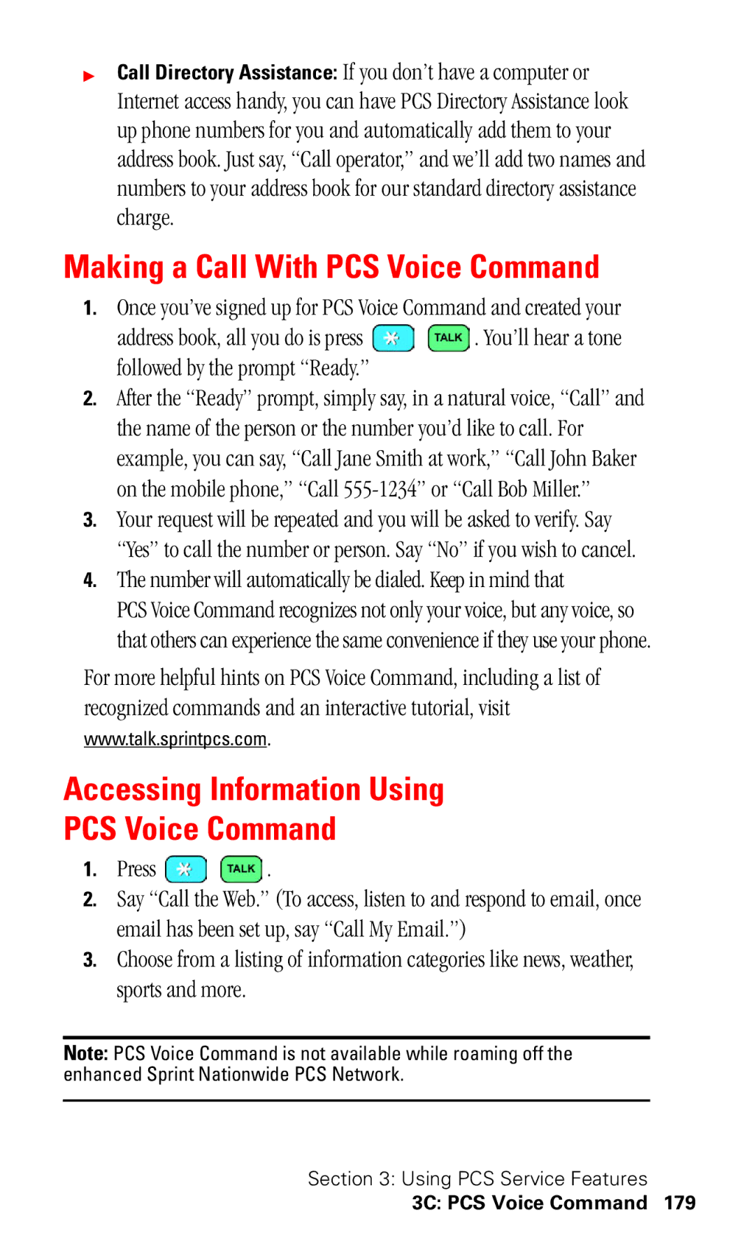 Samsung SPH-I330 manual Making a Call With PCS Voice Command, Accessing Information Using PCS Voice Command 