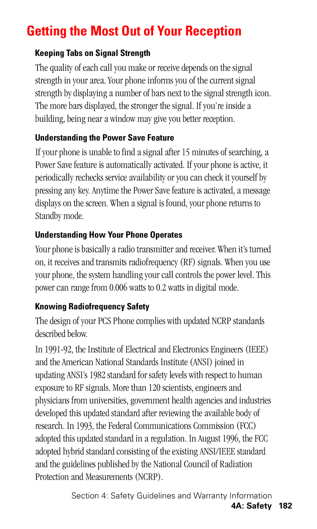 Samsung SPH-I330 Getting the Most Out of Your Reception, Keeping Tabs on Signal Strength, Knowing Radiofrequency Safety 