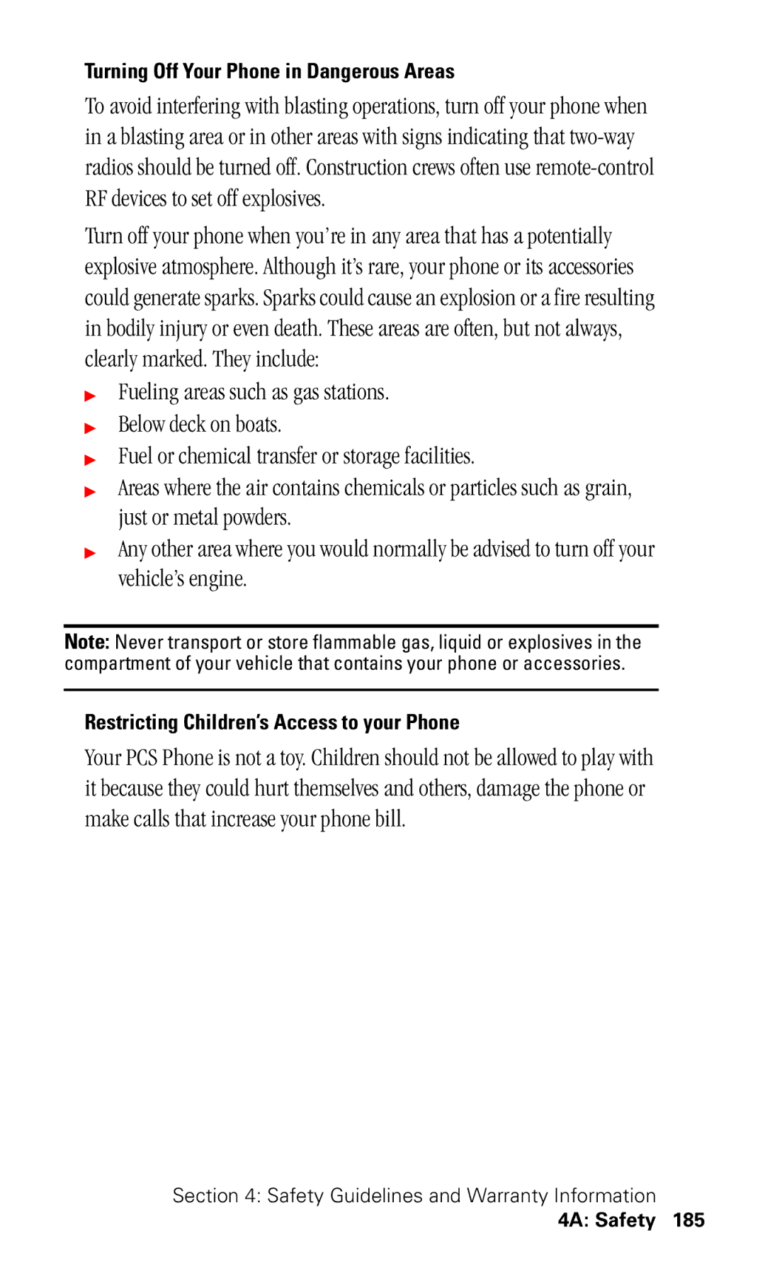 Samsung SPH-I330 manual Turning Off Your Phone in Dangerous Areas, Restricting Children’s Access to your Phone 