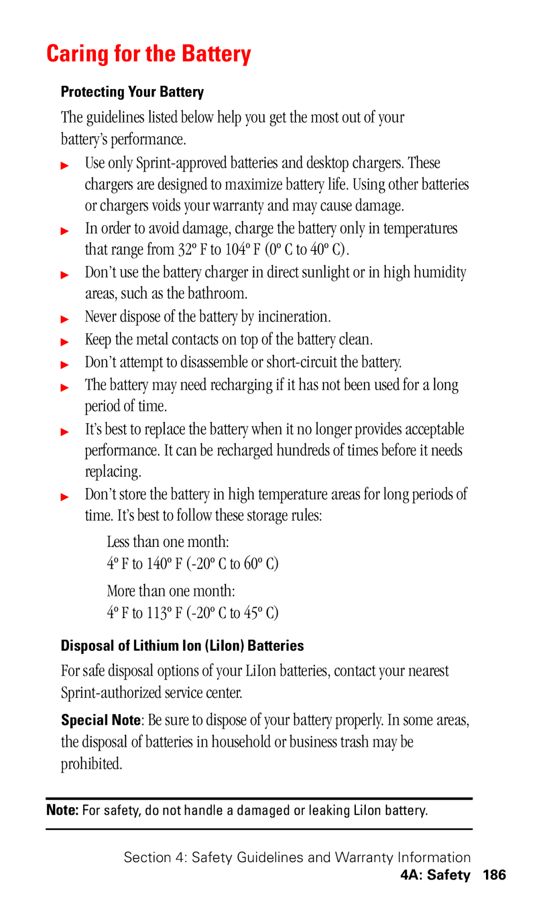 Samsung SPH-I330 manual Caring for the Battery, Protecting Your Battery, Disposal of Lithium Ion LiIon Batteries 