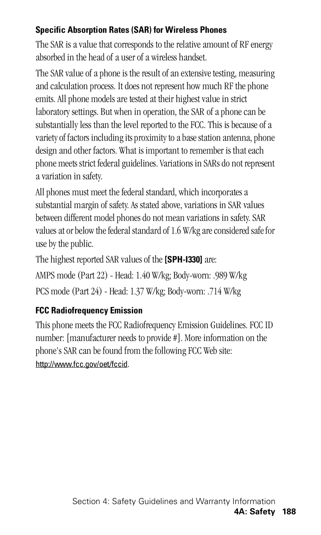 Samsung SPH-I330 manual Specific Absorption Rates SAR for Wireless Phones, FCC Radiofrequency Emission 