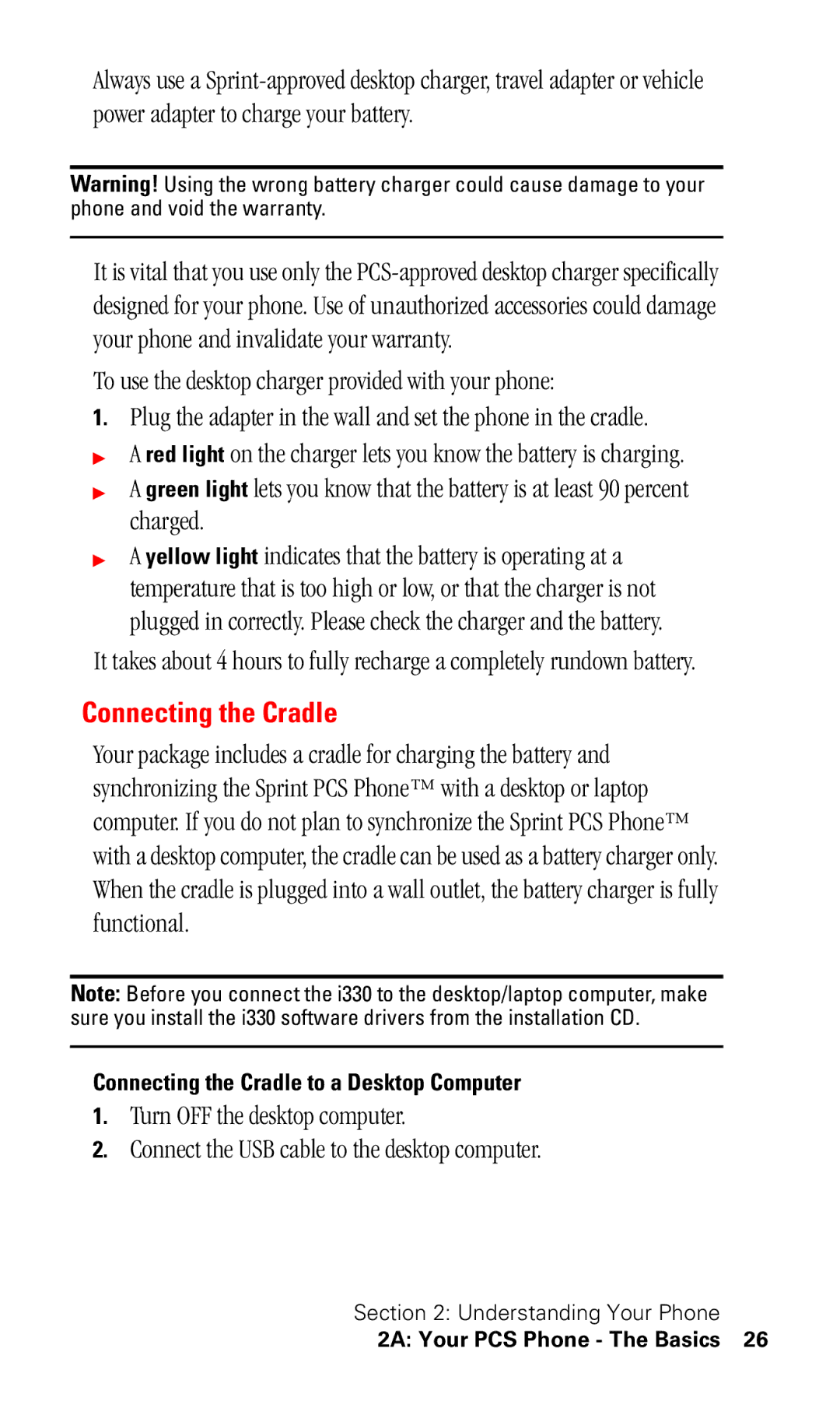 Samsung SPH-I330 manual Connecting the Cradle to a Desktop Computer 