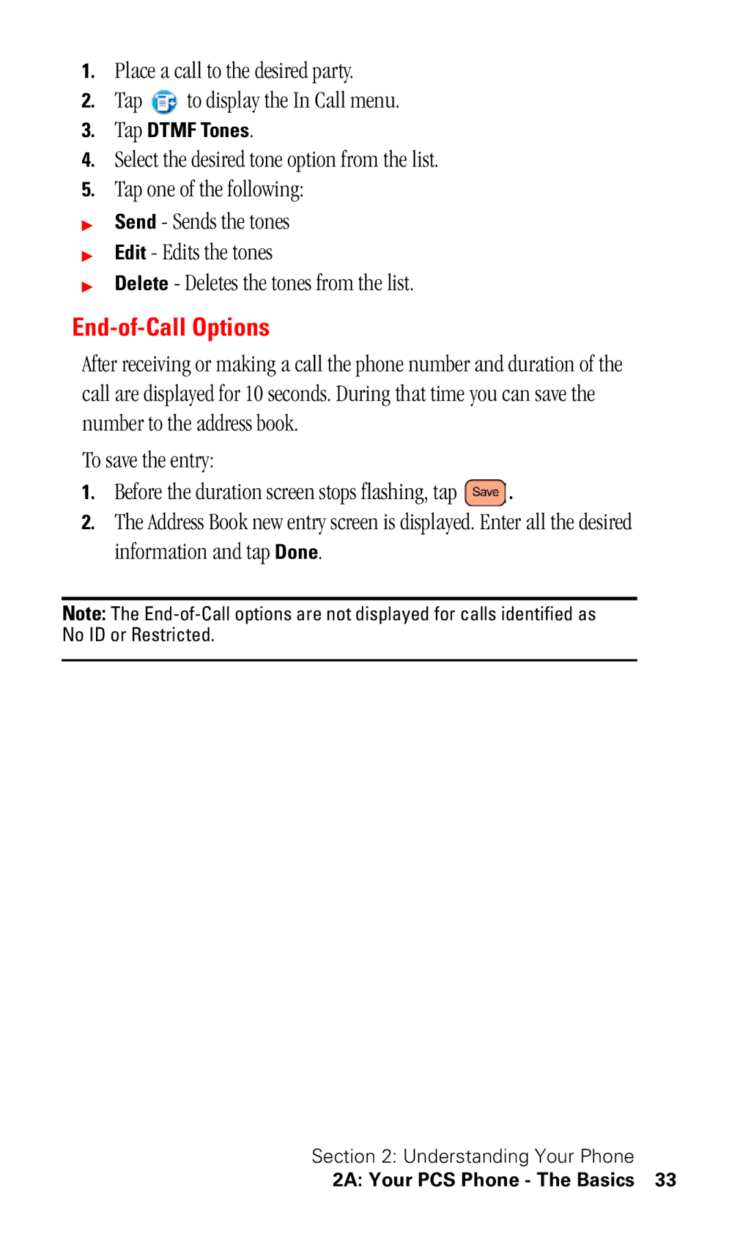 Samsung SPH-I330 manual End-of-Call Options, Tap Dtmf Tones 