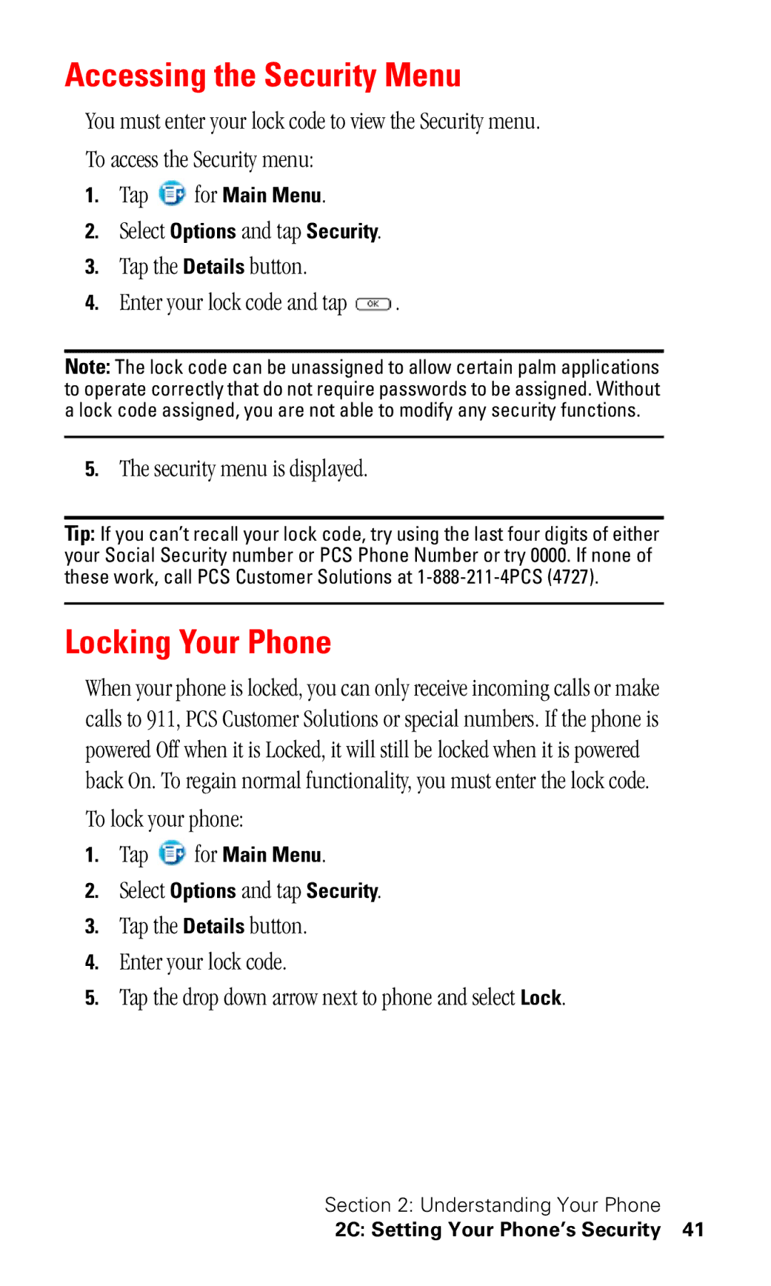 Samsung SPH-I330 manual Accessing the Security Menu, Locking Your Phone 