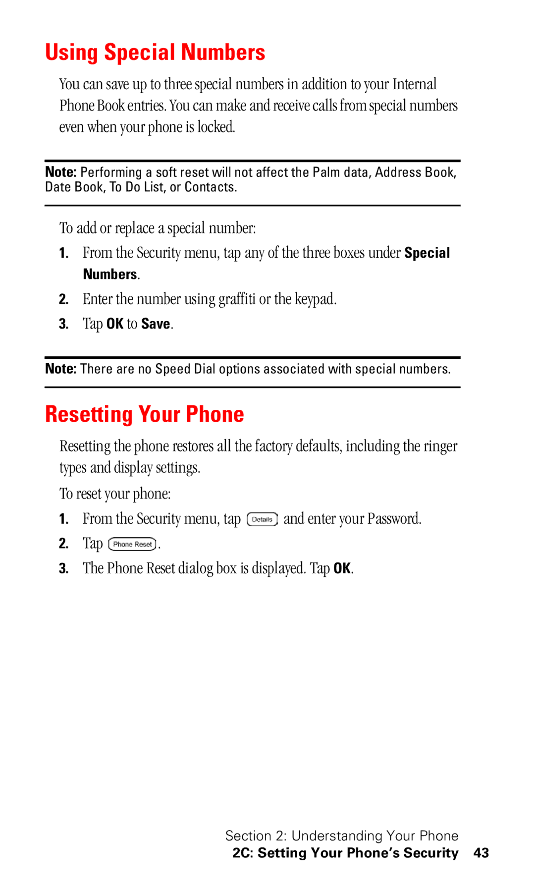 Samsung SPH-I330 manual Using Special Numbers, Resetting Your Phone, To add or replace a special number 