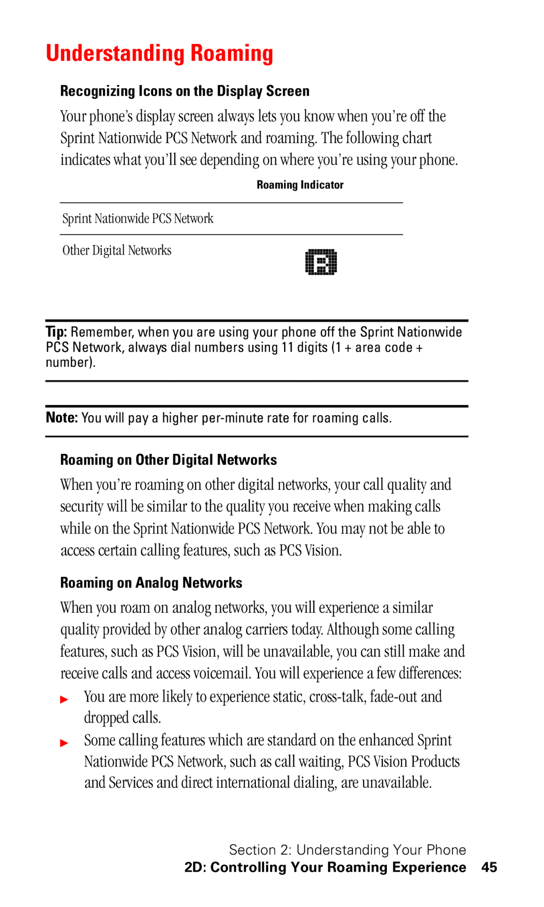 Samsung SPH-I330 manual Understanding Roaming, Recognizing Icons on the Display Screen, Roaming on Other Digital Networks 