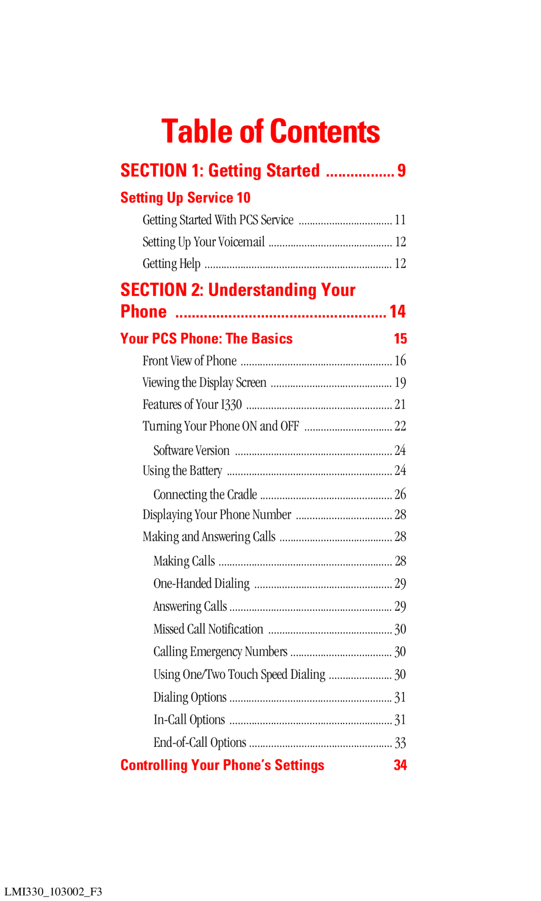 Samsung SPH-I330 manual Table of Contents 