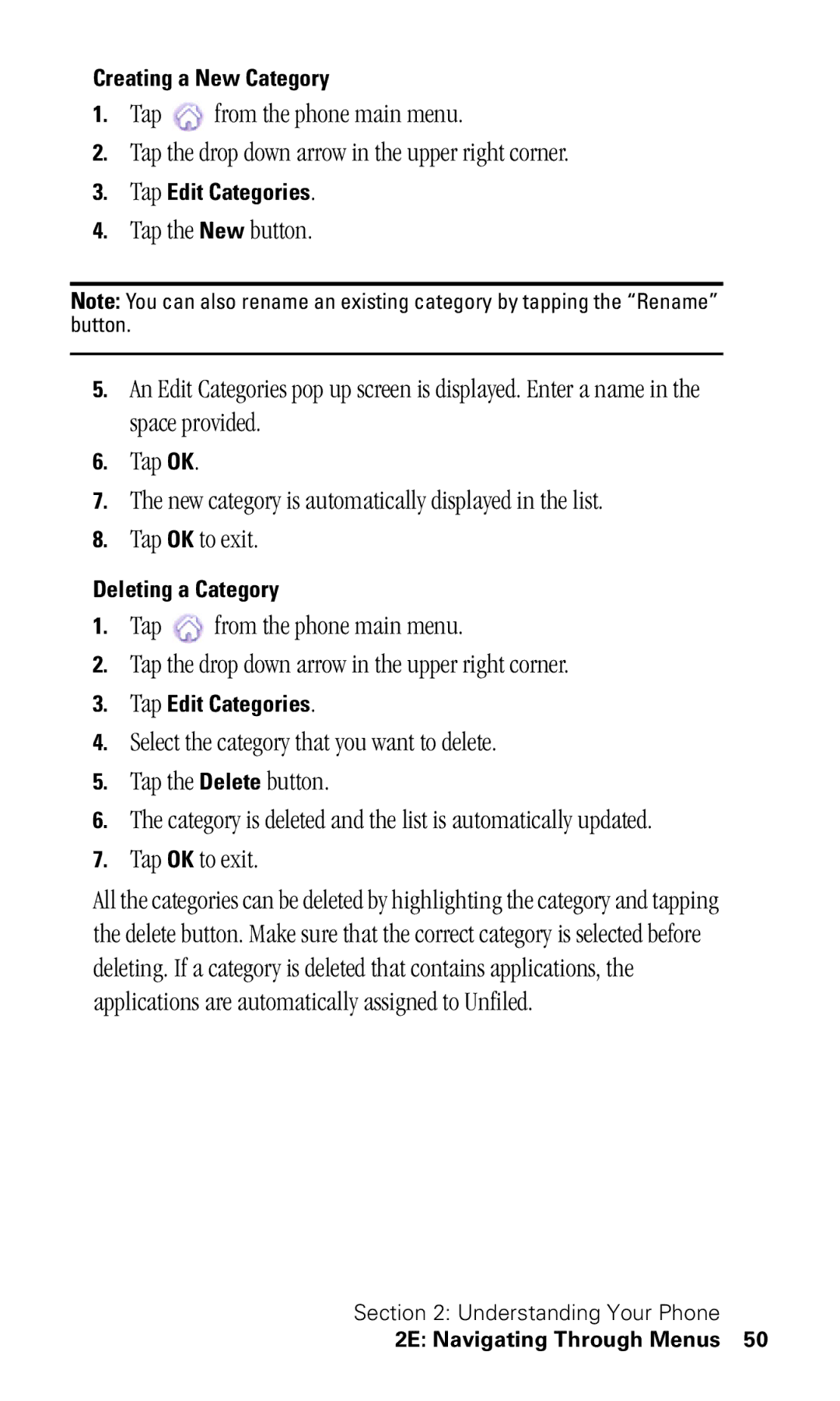 Samsung SPH-I330 manual Creating a New Category, Tap Edit Categories, Deleting a Category 