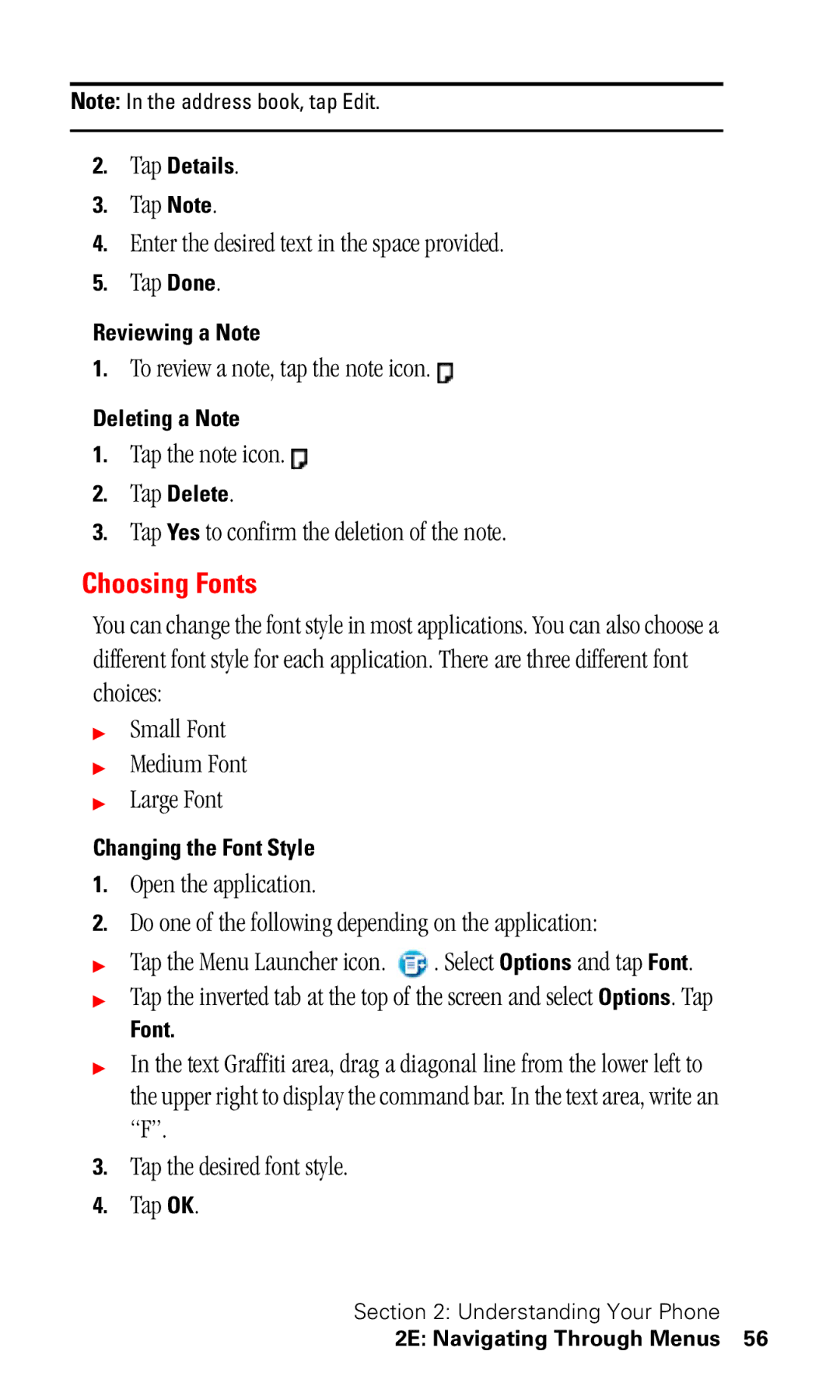 Samsung SPH-I330 manual Choosing Fonts, To review a note, tap the note icon, Tap the note icon 