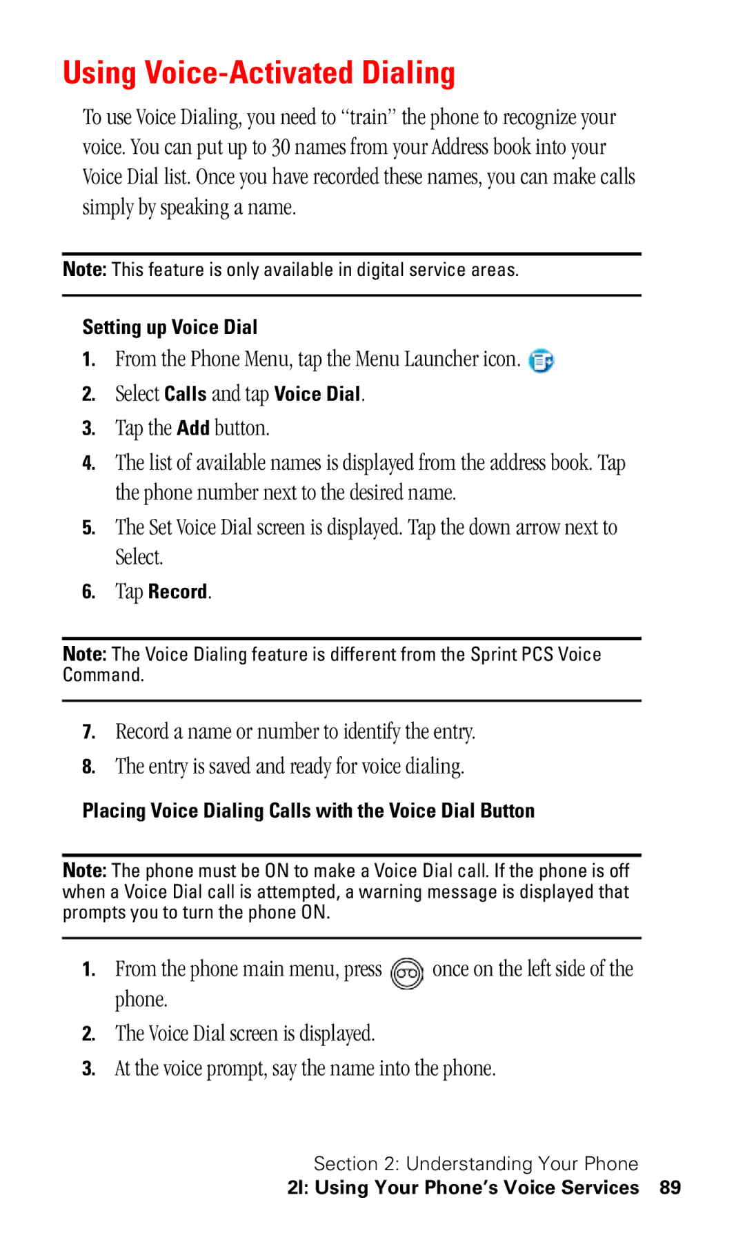 Samsung SPH-I330 manual Using Voice-Activated Dialing, Setting up Voice Dial, Tap Record 