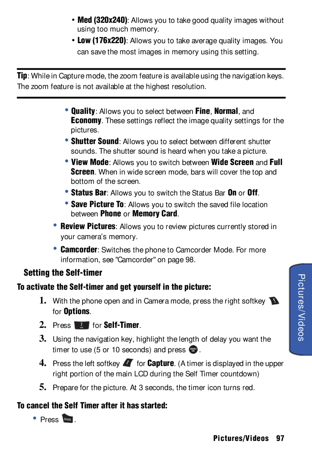 Samsung SPH-m50 manual Setting the Self-timer, To activate the Self-timer and get yourself in the picture 