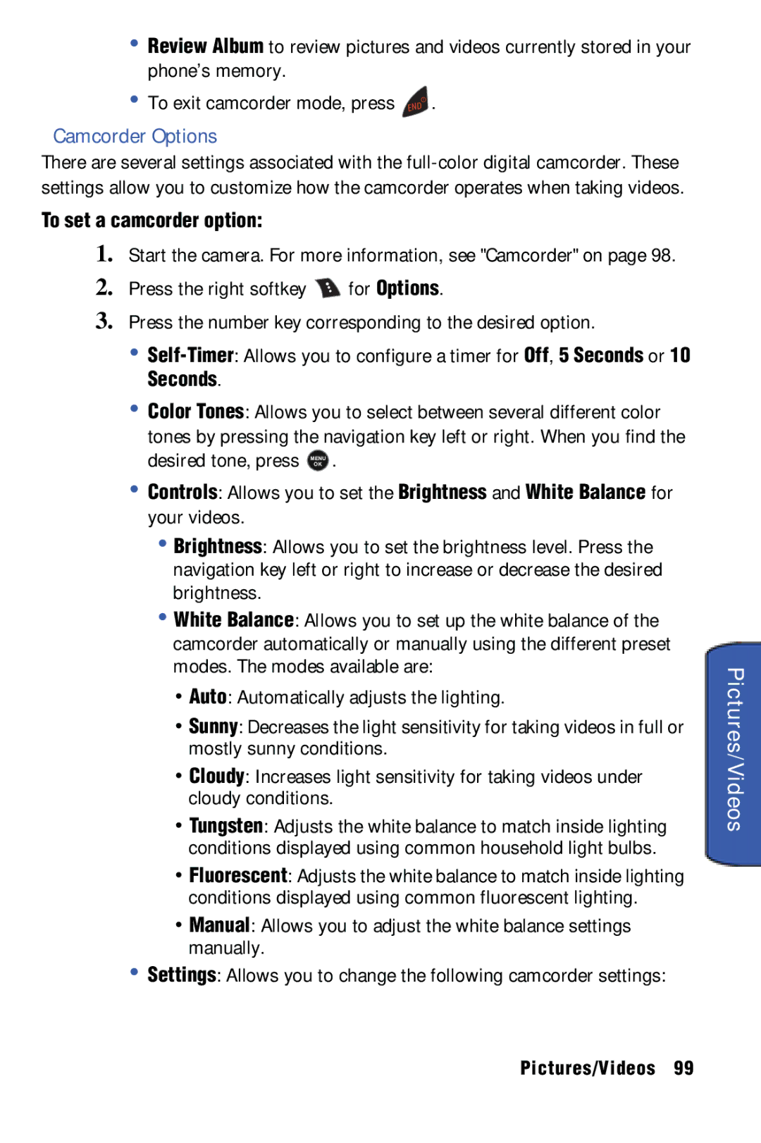 Samsung SPH-m50 manual Camcorder Options, To set a camcorder option 